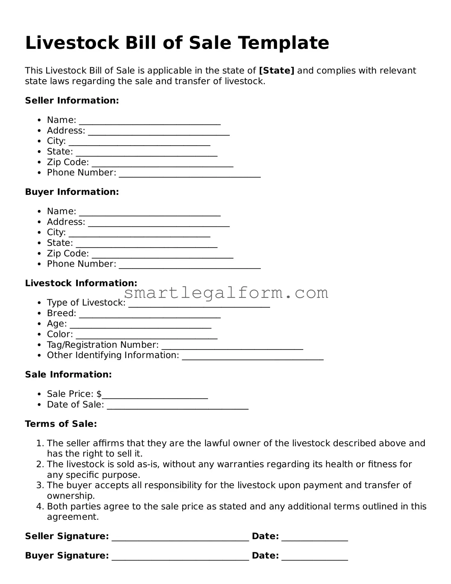Attorney-Approved Livestock Bill of Sale Form