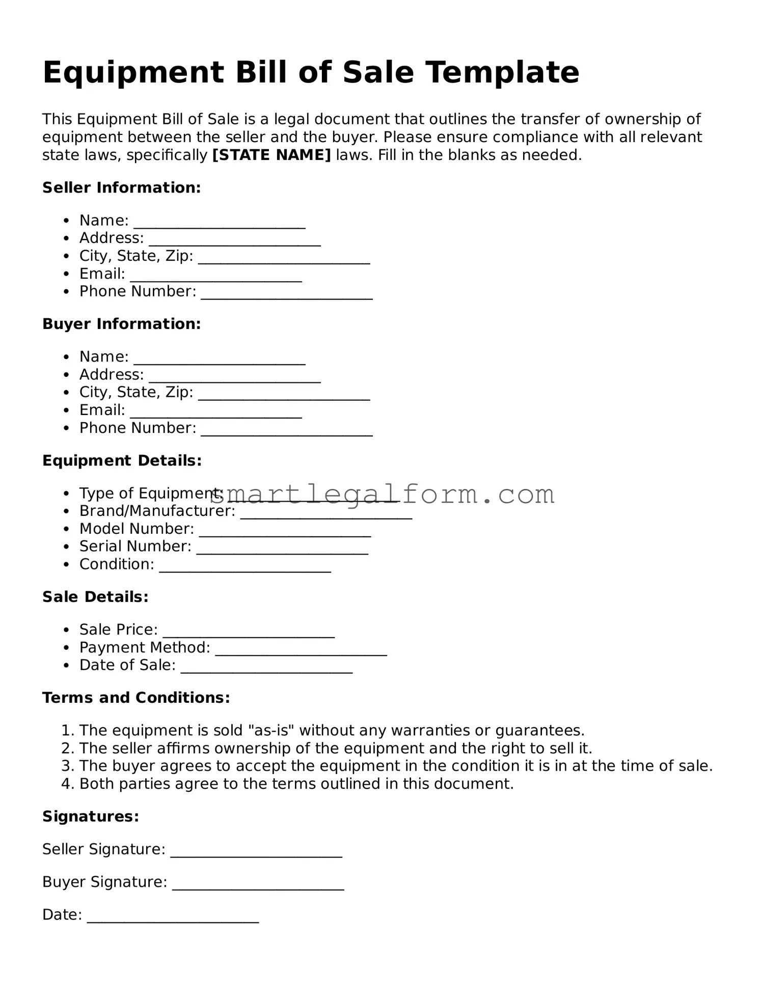 Attorney-Approved Equipment Bill of Sale Form