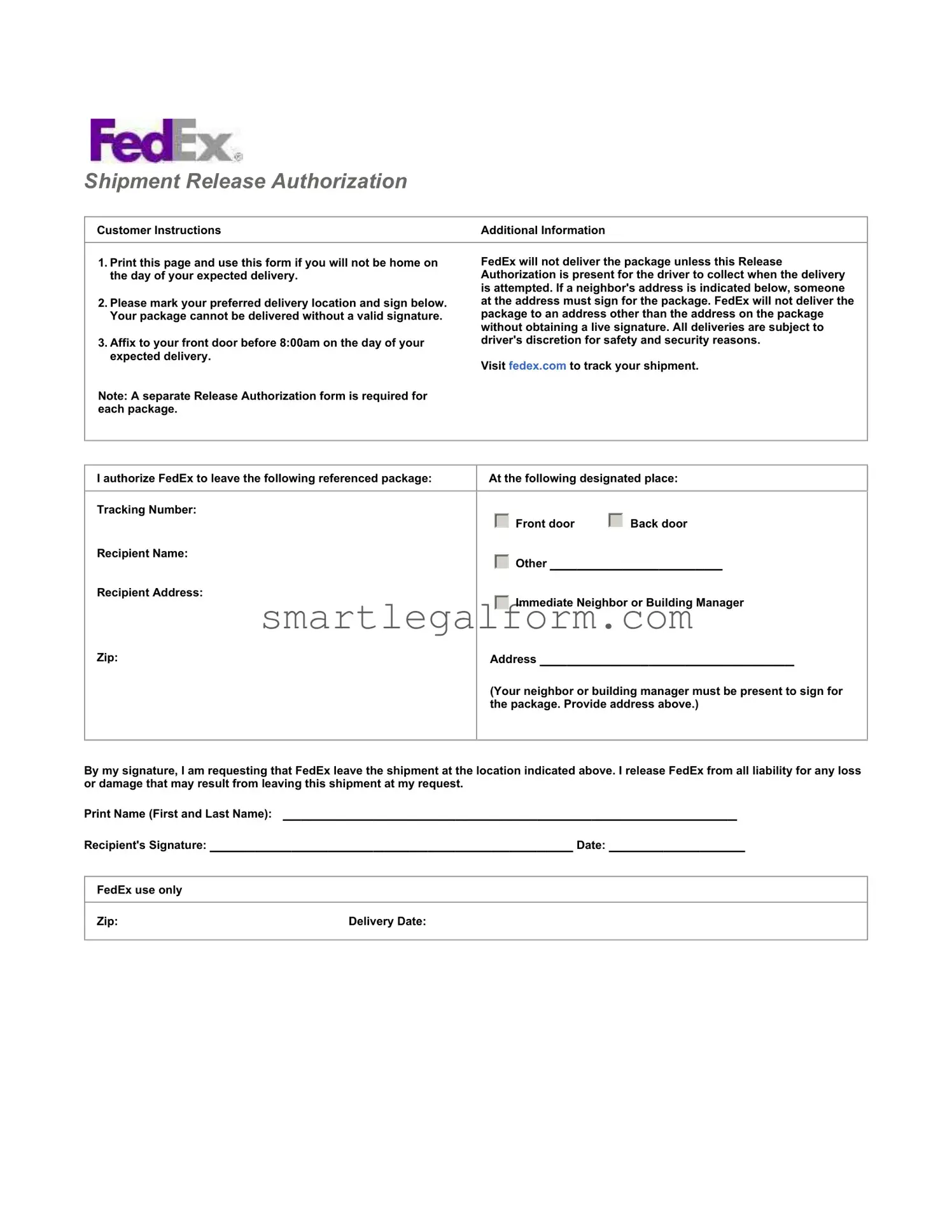 Free Fedex Release Form