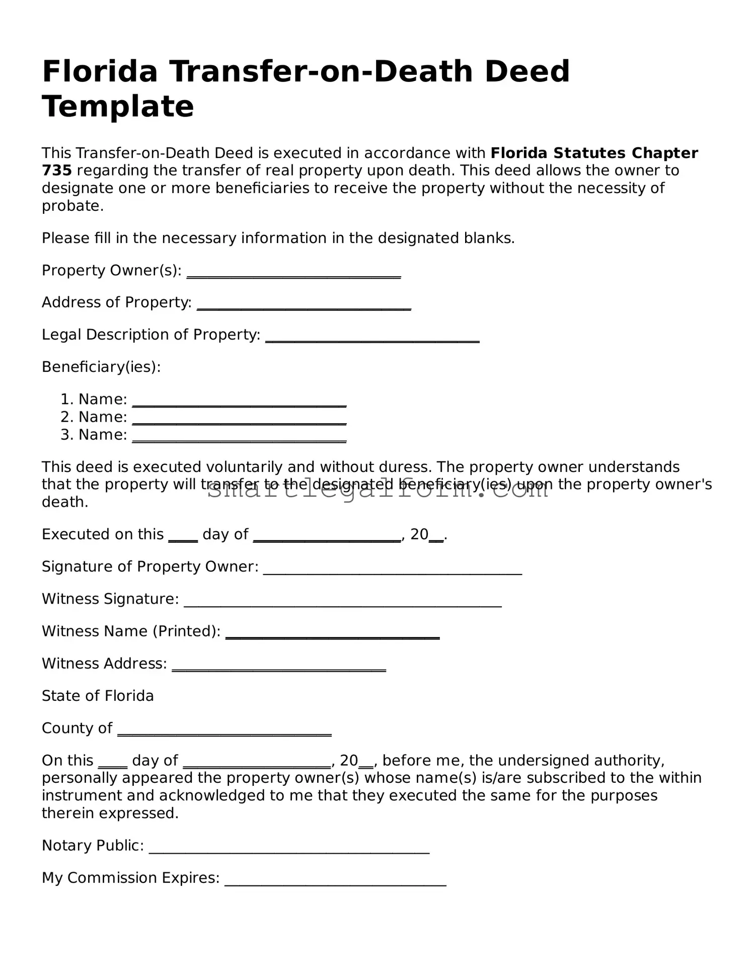 Printable Florida Transfer-on-Death Deed Document