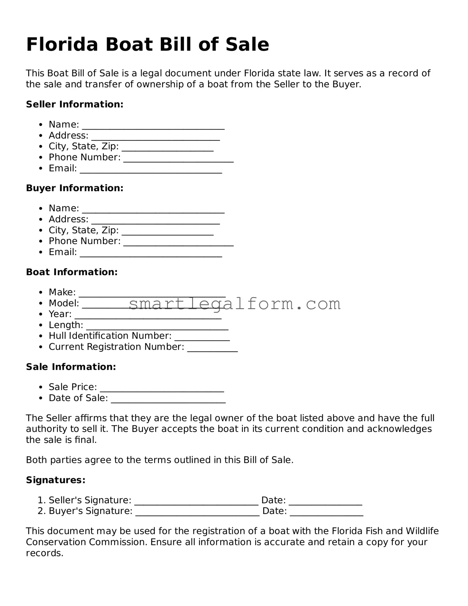Printable Florida Boat Bill of Sale Document
