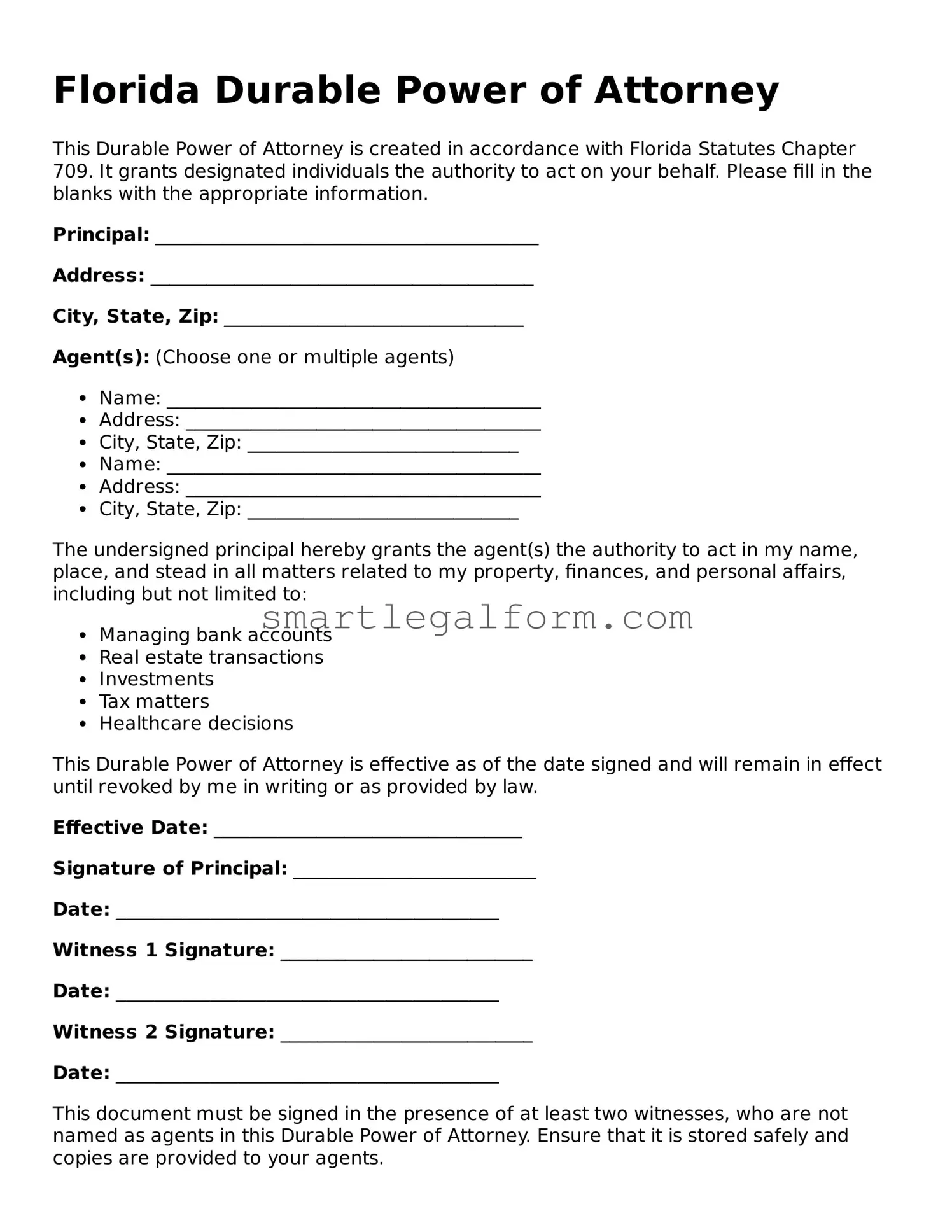 Printable Florida Durable Power of Attorney Document