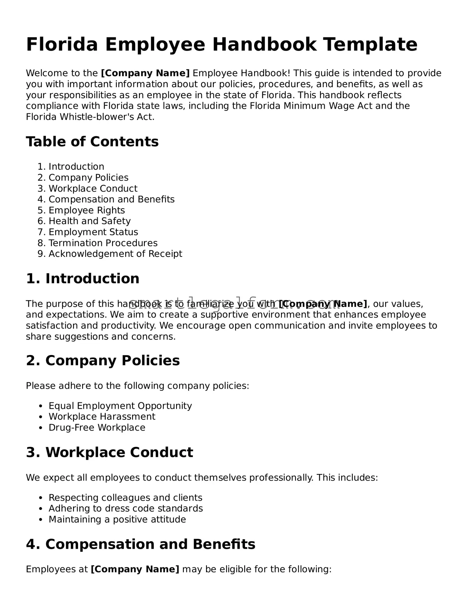 Printable Florida Employee Handbook Document
