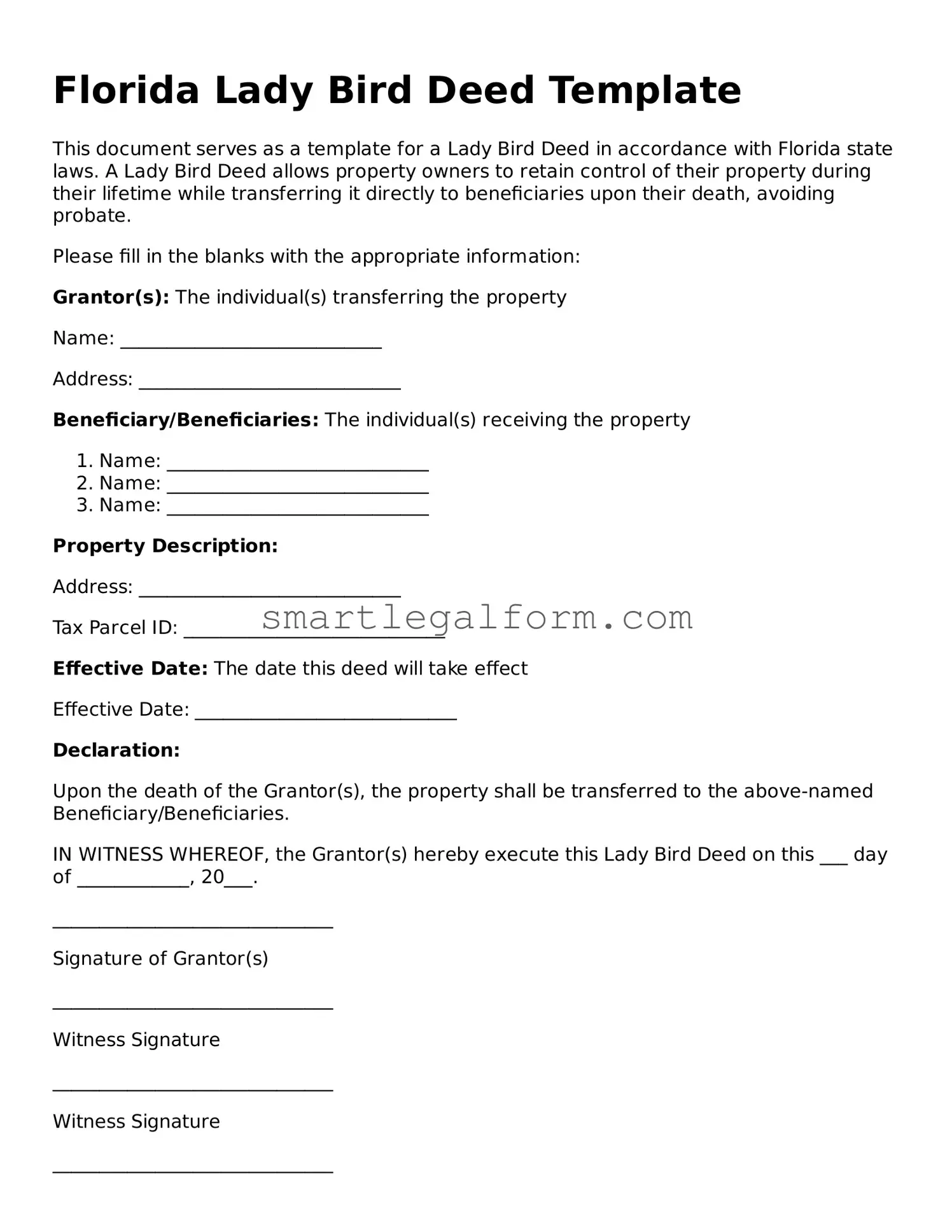 Printable Florida Lady Bird Deed Document