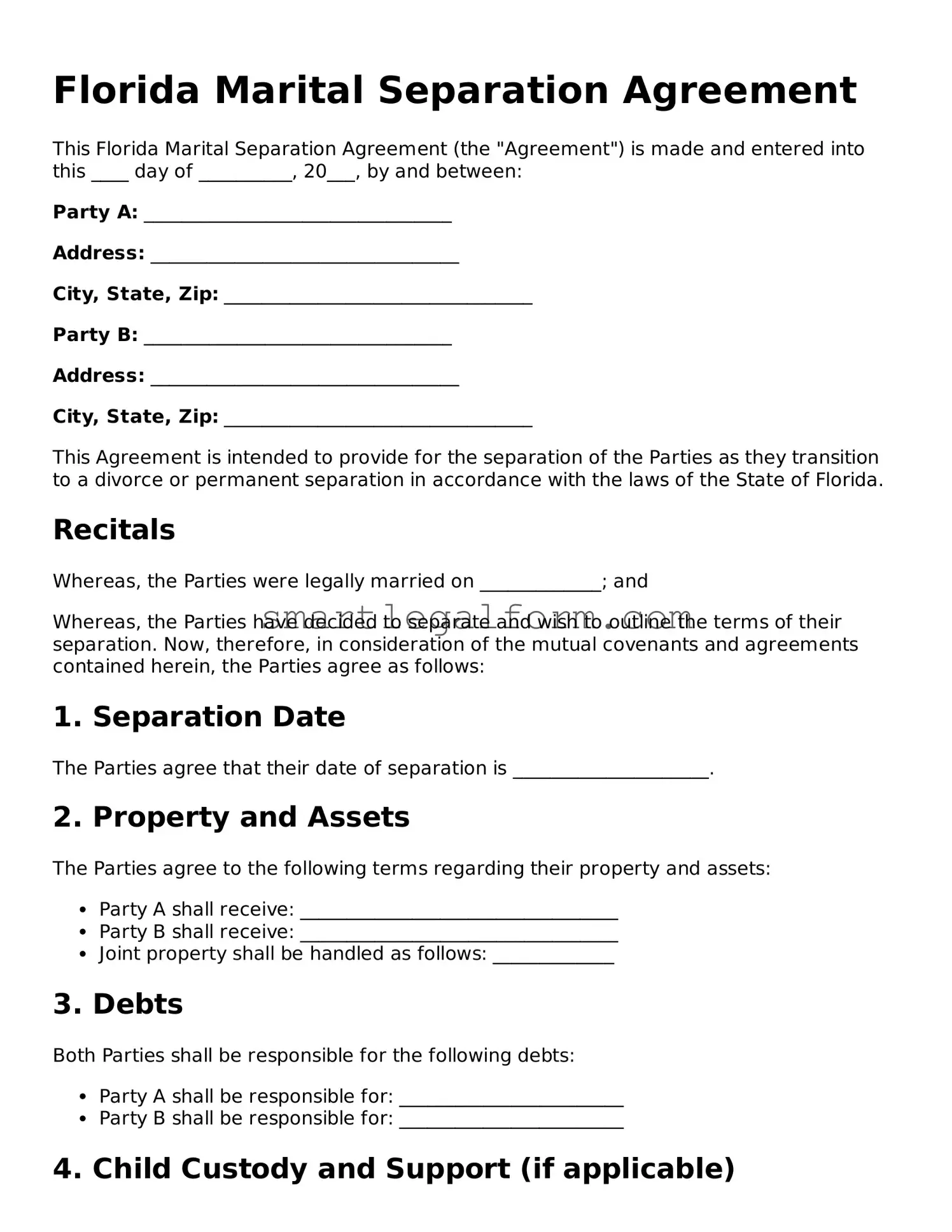 Printable Florida Marital Separation Agreement Document