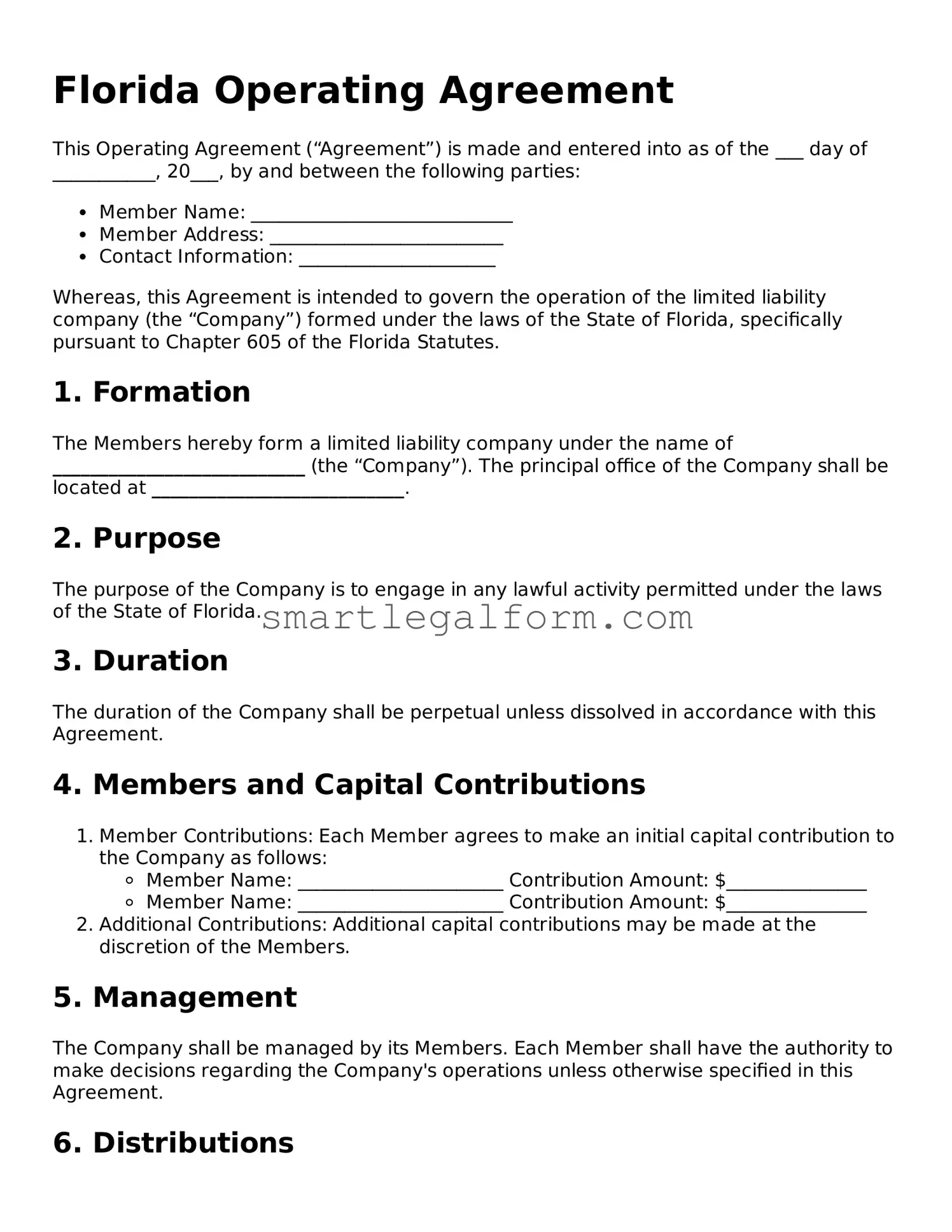 Printable Florida Operating Agreement Document