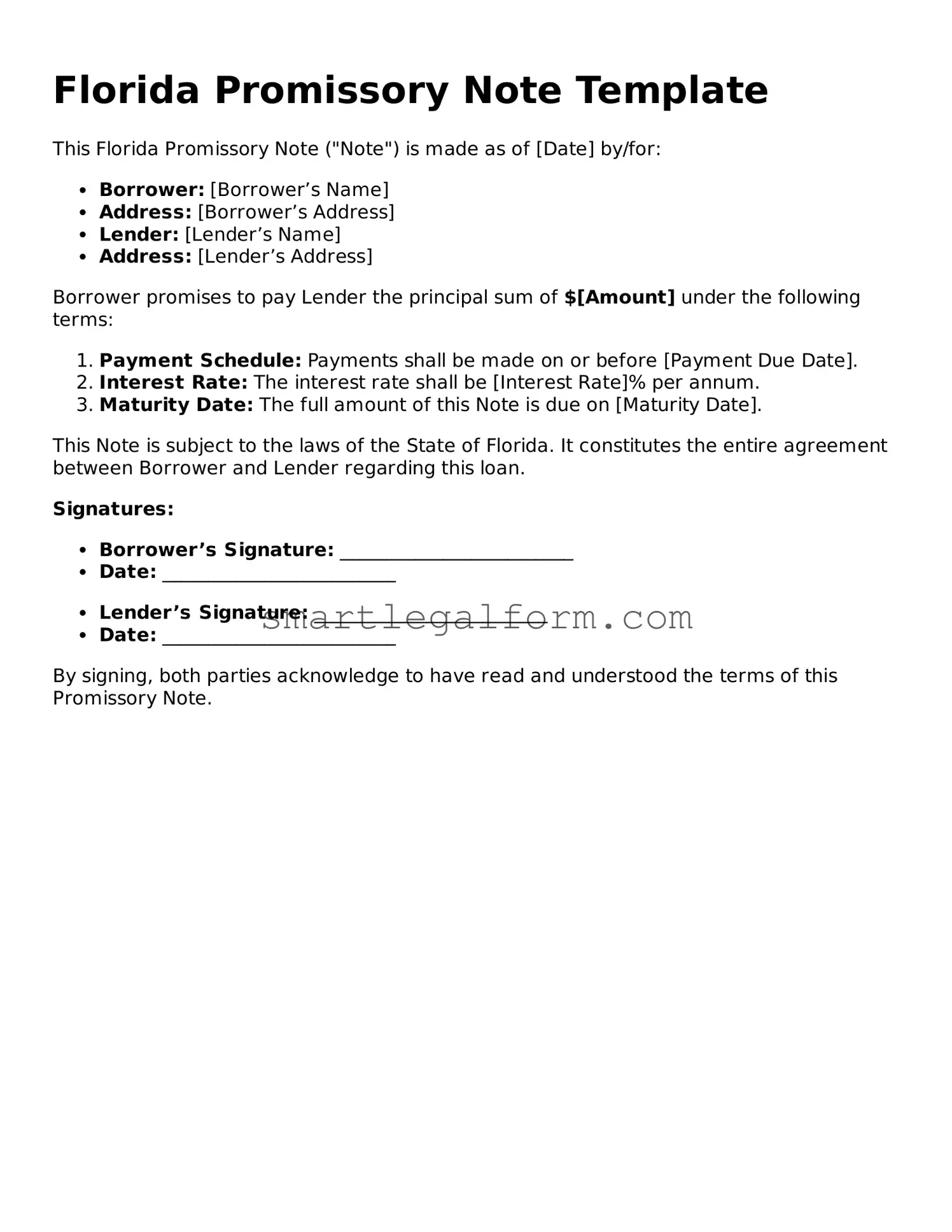 Printable Florida Promissory Note Document