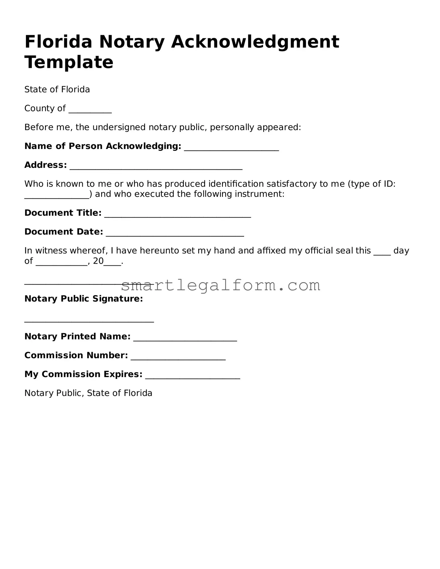 Printable Florida Notary Acknowledgement Document