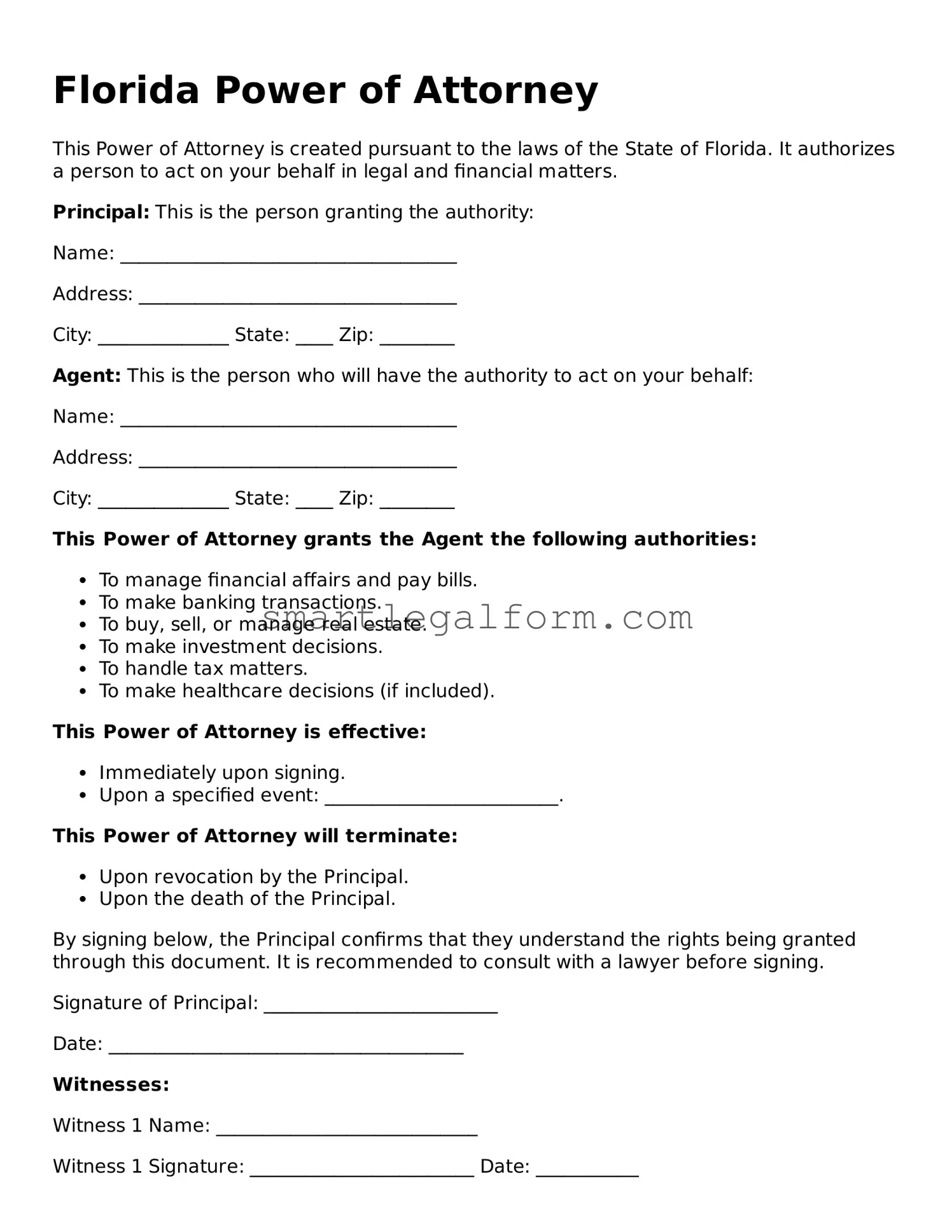 Printable Florida Power of Attorney Document