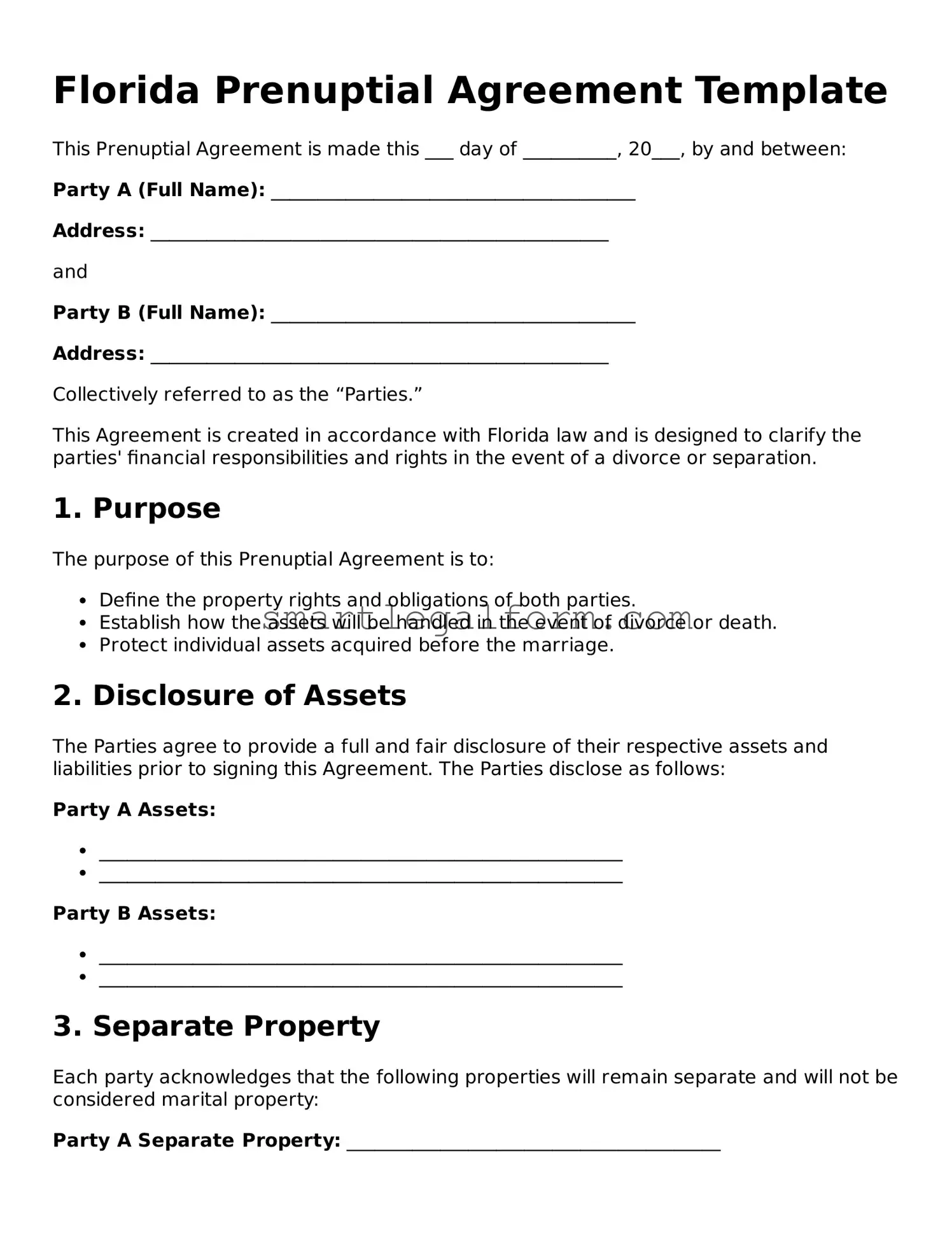Printable Florida Prenuptial Agreement Document