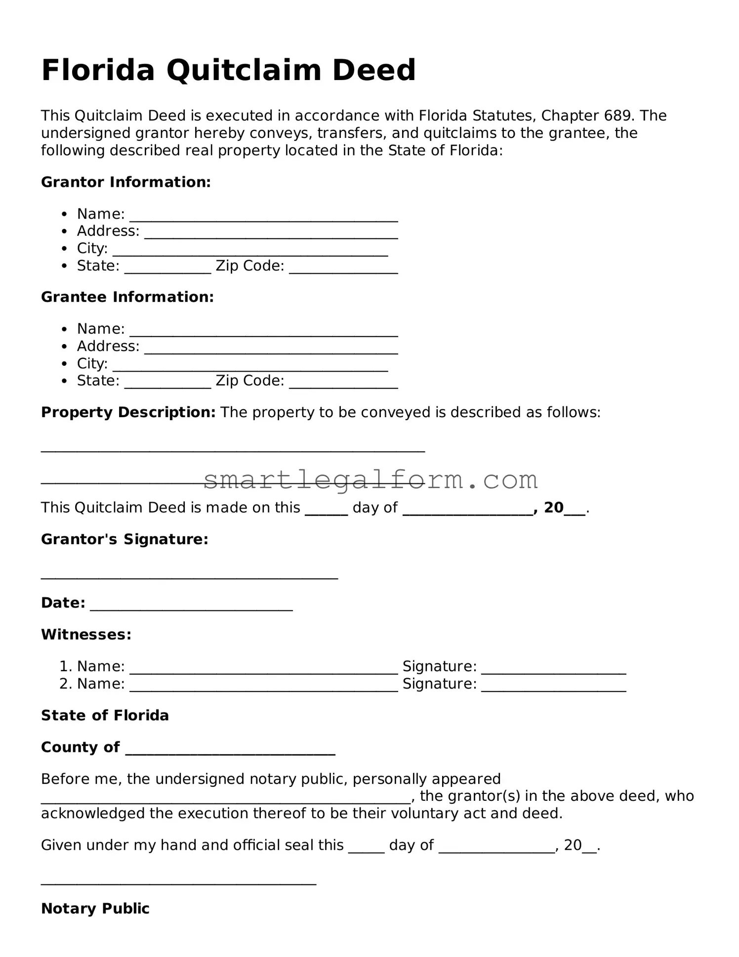 Printable Florida Quitclaim Deed Document