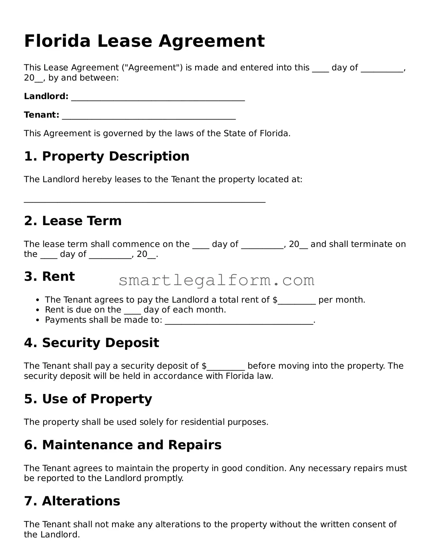Printable Florida Lease Agreement Document