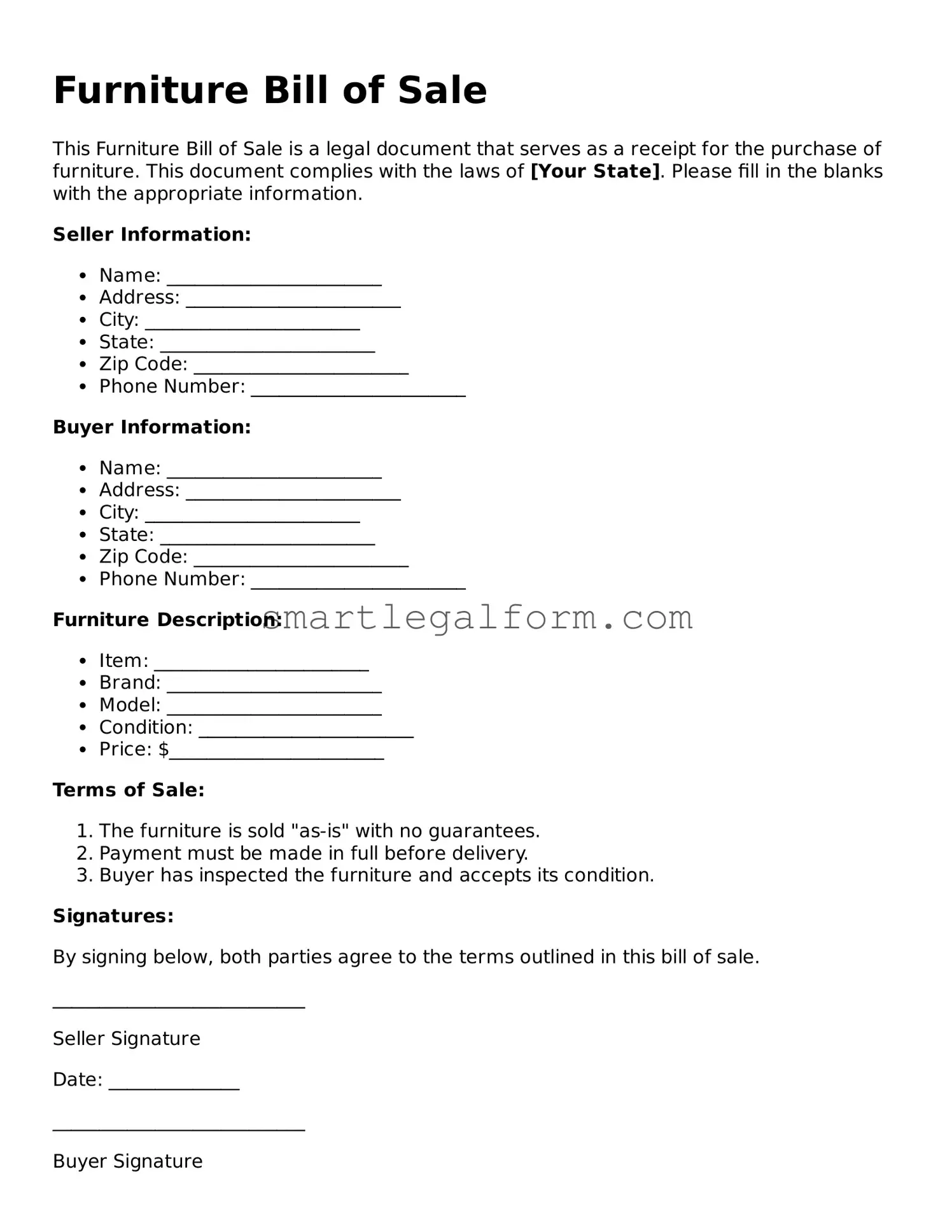Attorney-Approved Furniture Bill of Sale Form