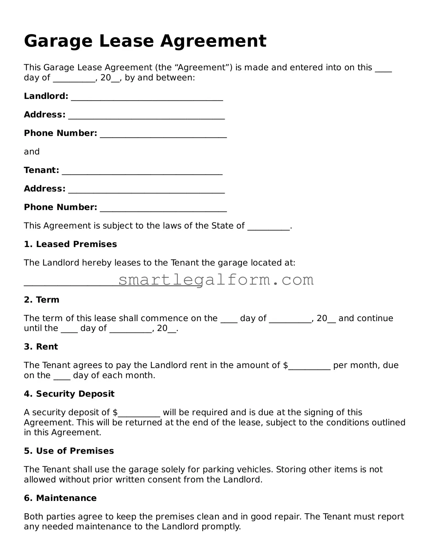 Attorney-Approved Garage Lease Agreement Form