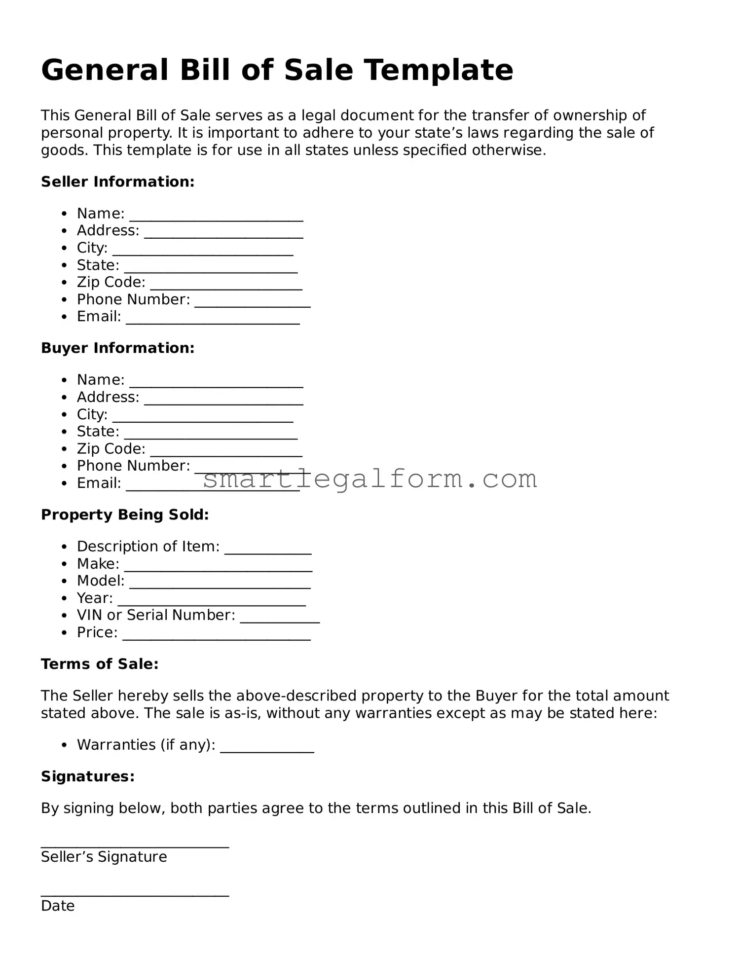 Attorney-Approved General Bill of Sale Form