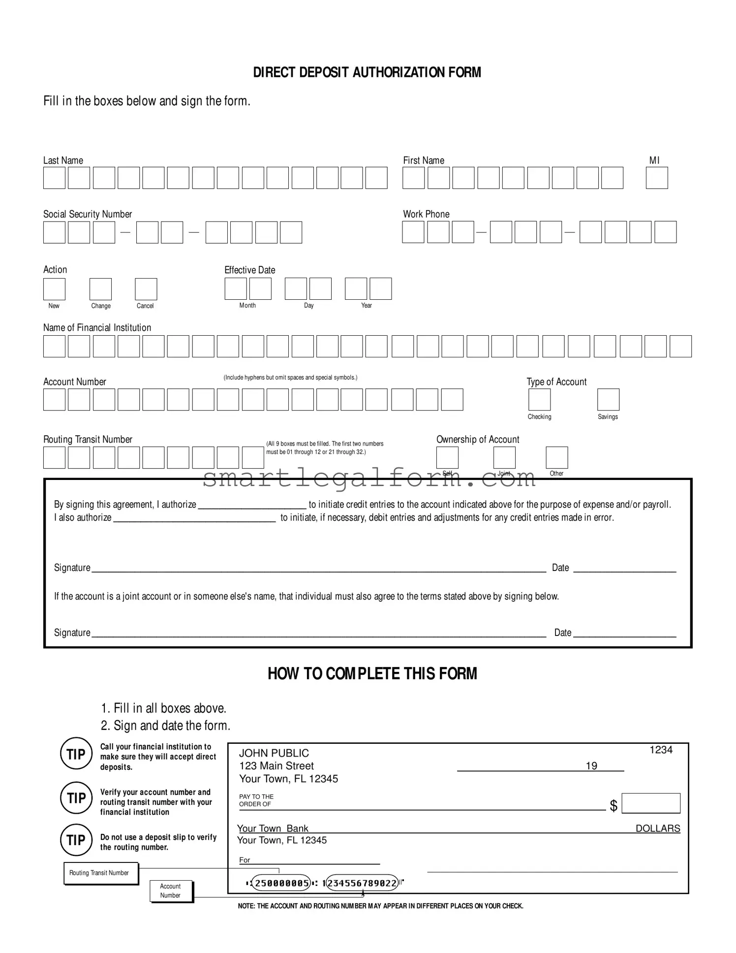 Free Generic Direct Deposit Form