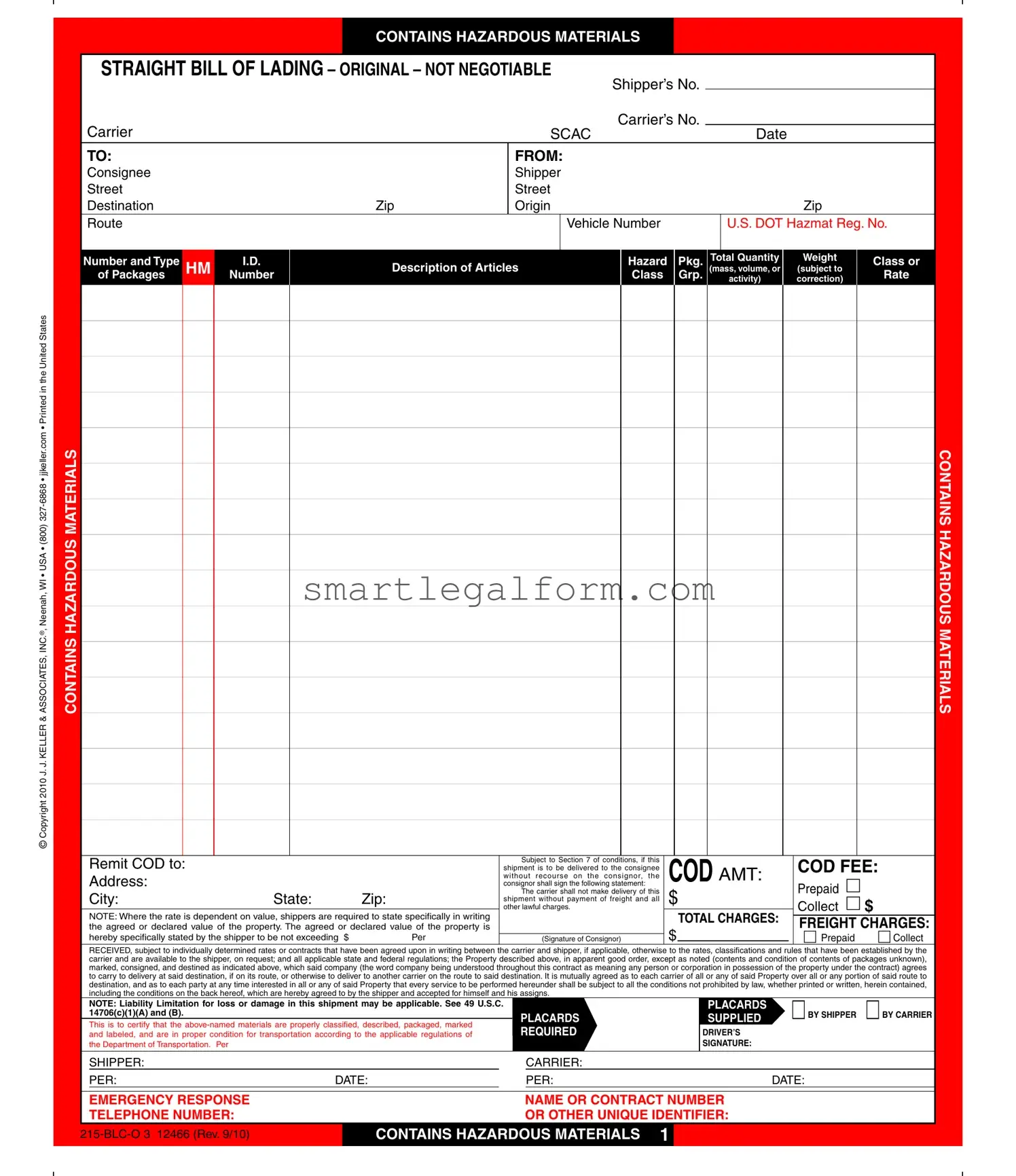 Free Hazard Bill Of Ladden Form