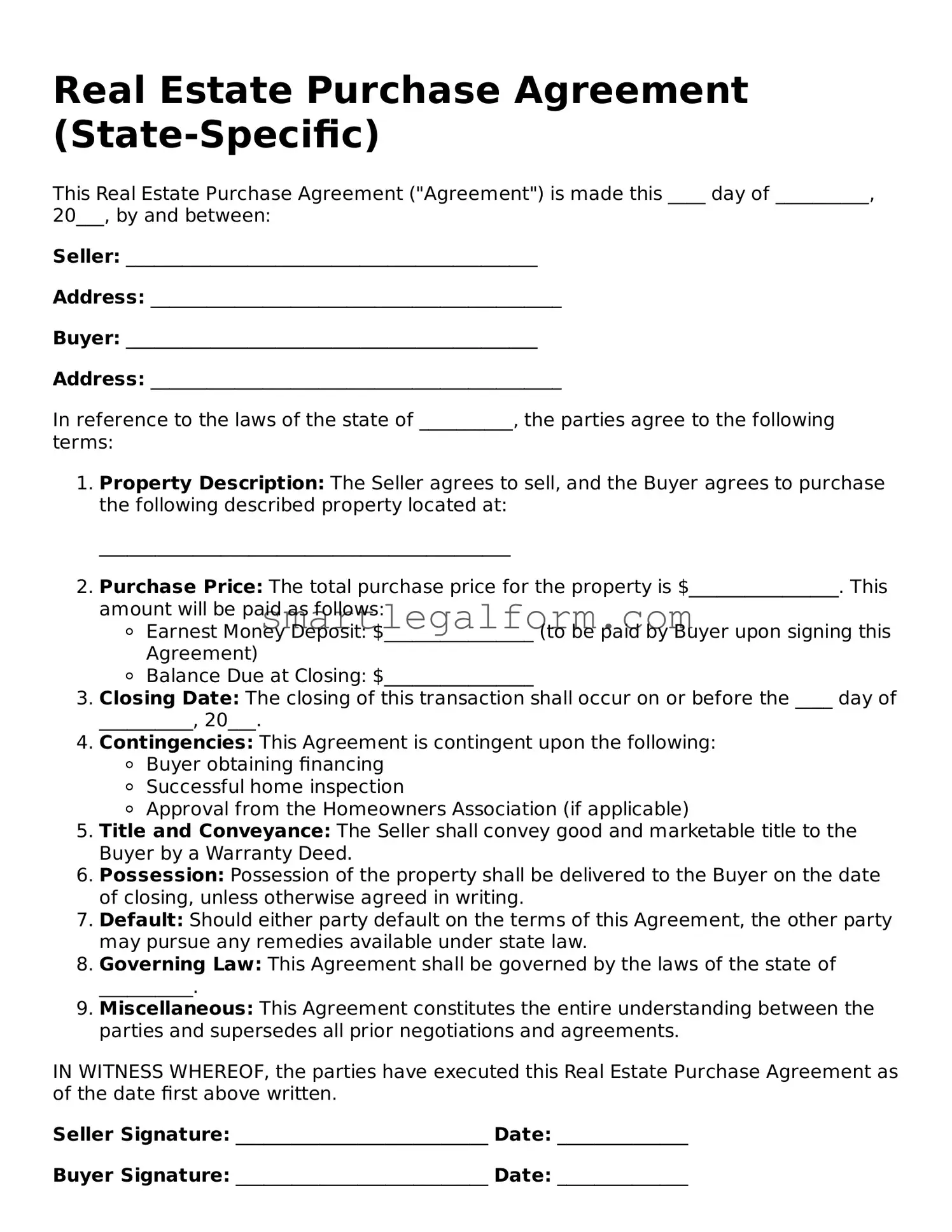 Attorney-Approved Real Estate Purchase Agreement Form