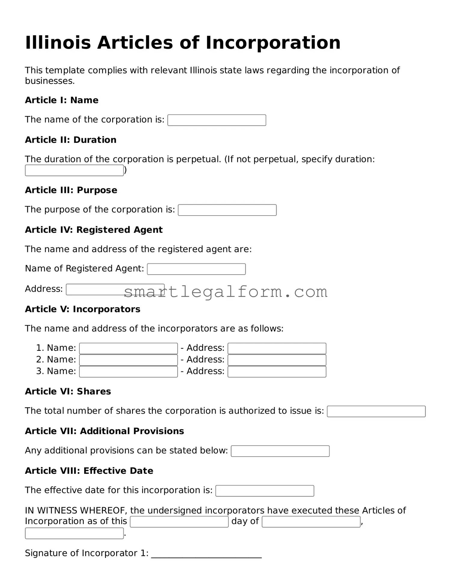 Printable Illinois Articles of Incorporation Document