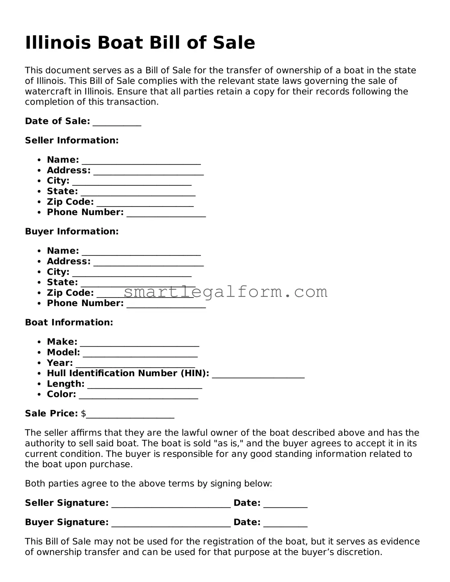 Printable Illinois Boat Bill of Sale Document