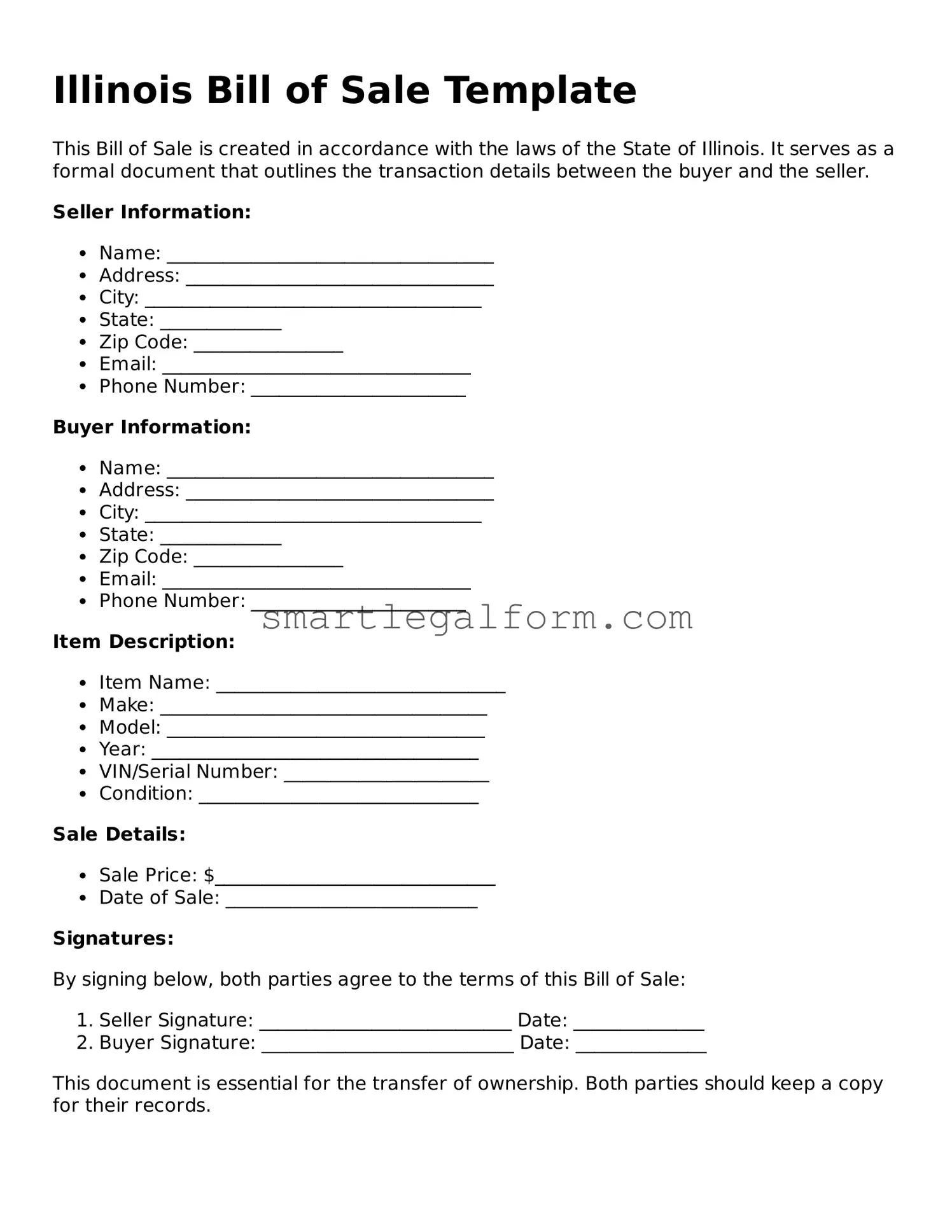 Printable Illinois Bill of Sale Document