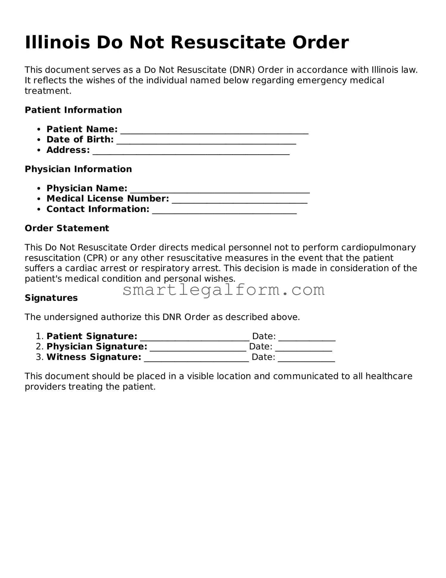 Printable Illinois Do Not Resuscitate Order Document