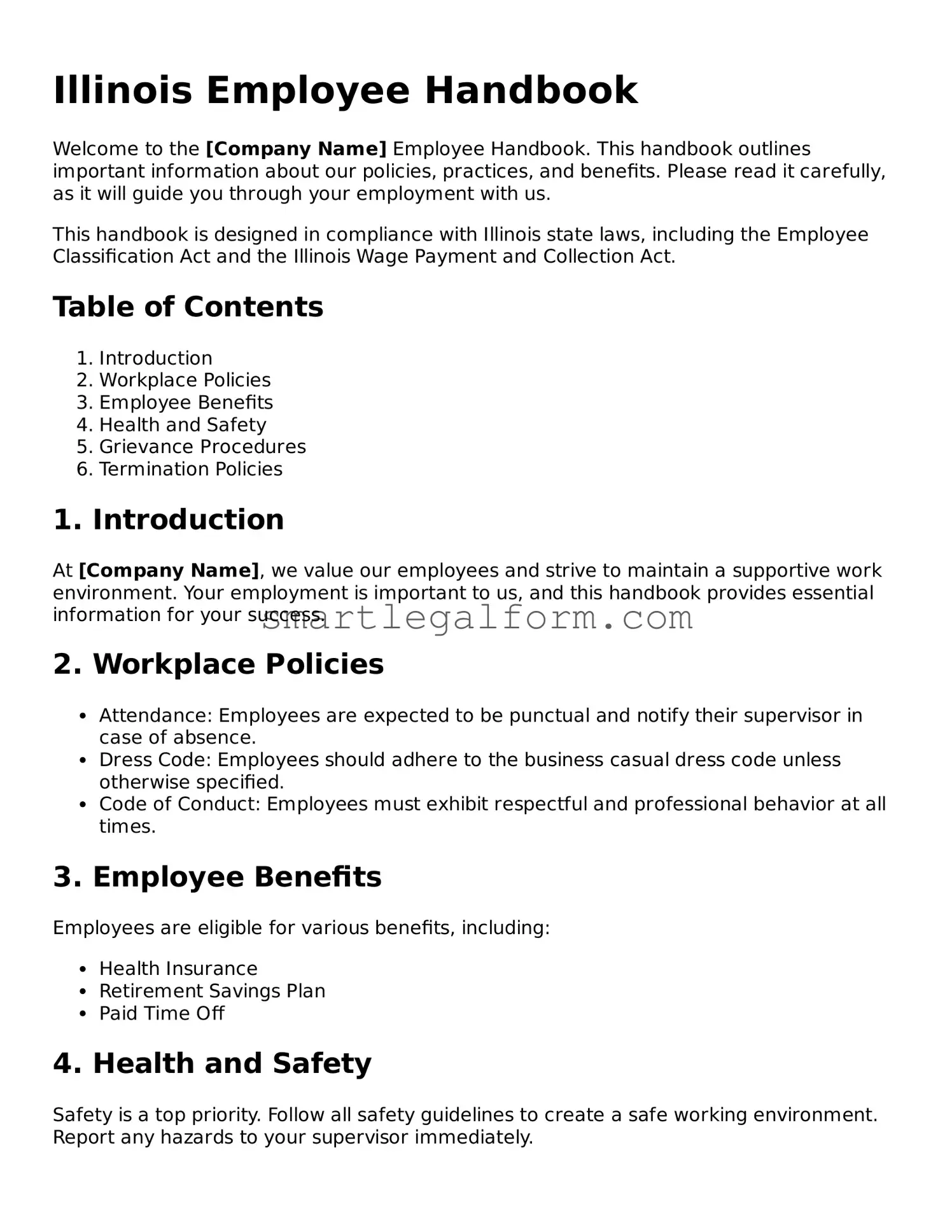 Printable Illinois Employee Handbook Document