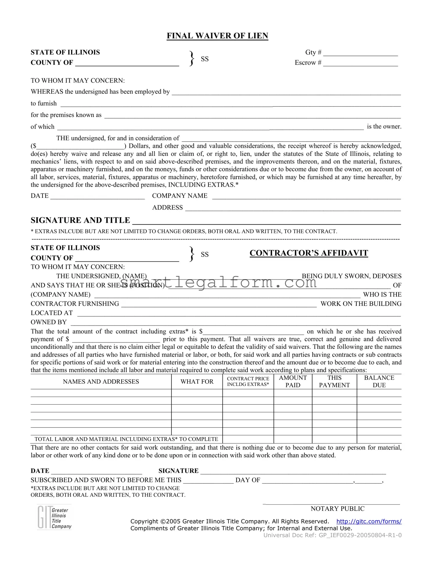 Free Illinois Final Waiver Of Lien Form