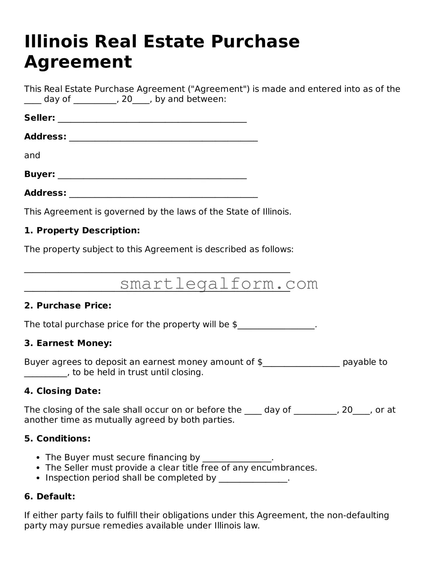 Printable Illinois Real Estate Purchase Agreement Document