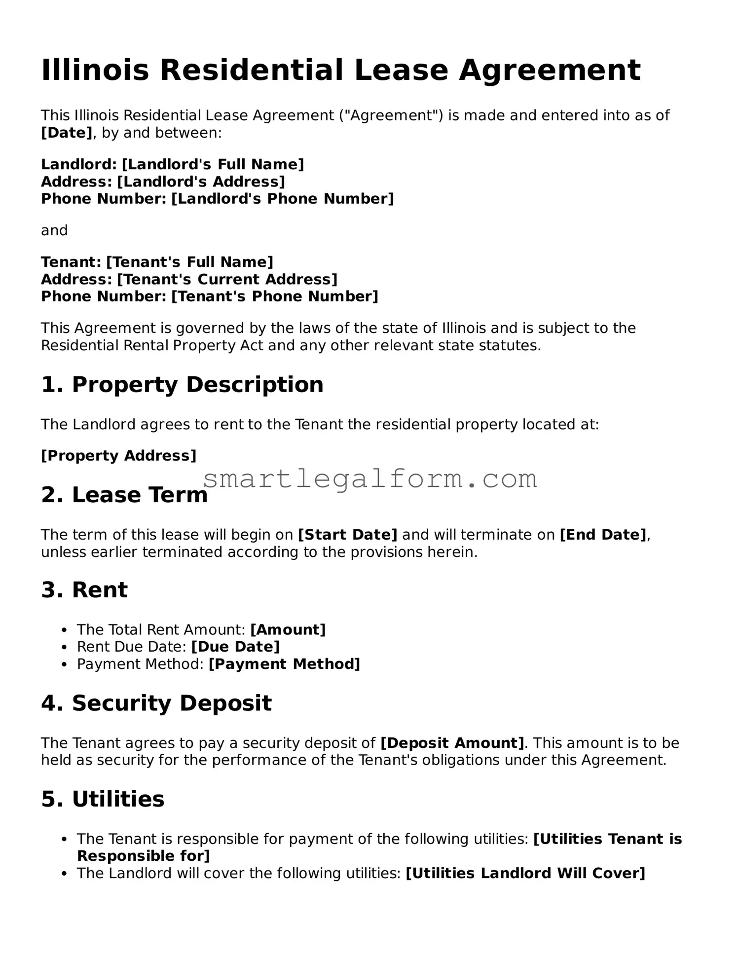 Printable Illinois Residential Lease Agreement Document