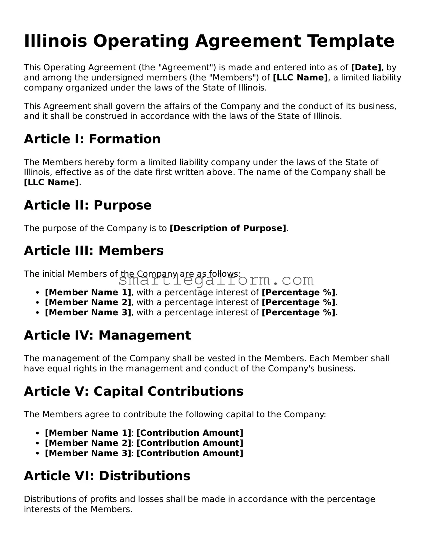 Printable Illinois Operating Agreement Document