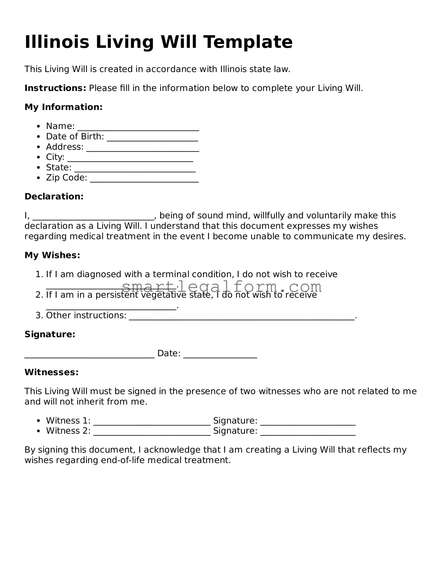 Printable Illinois Living Will Document