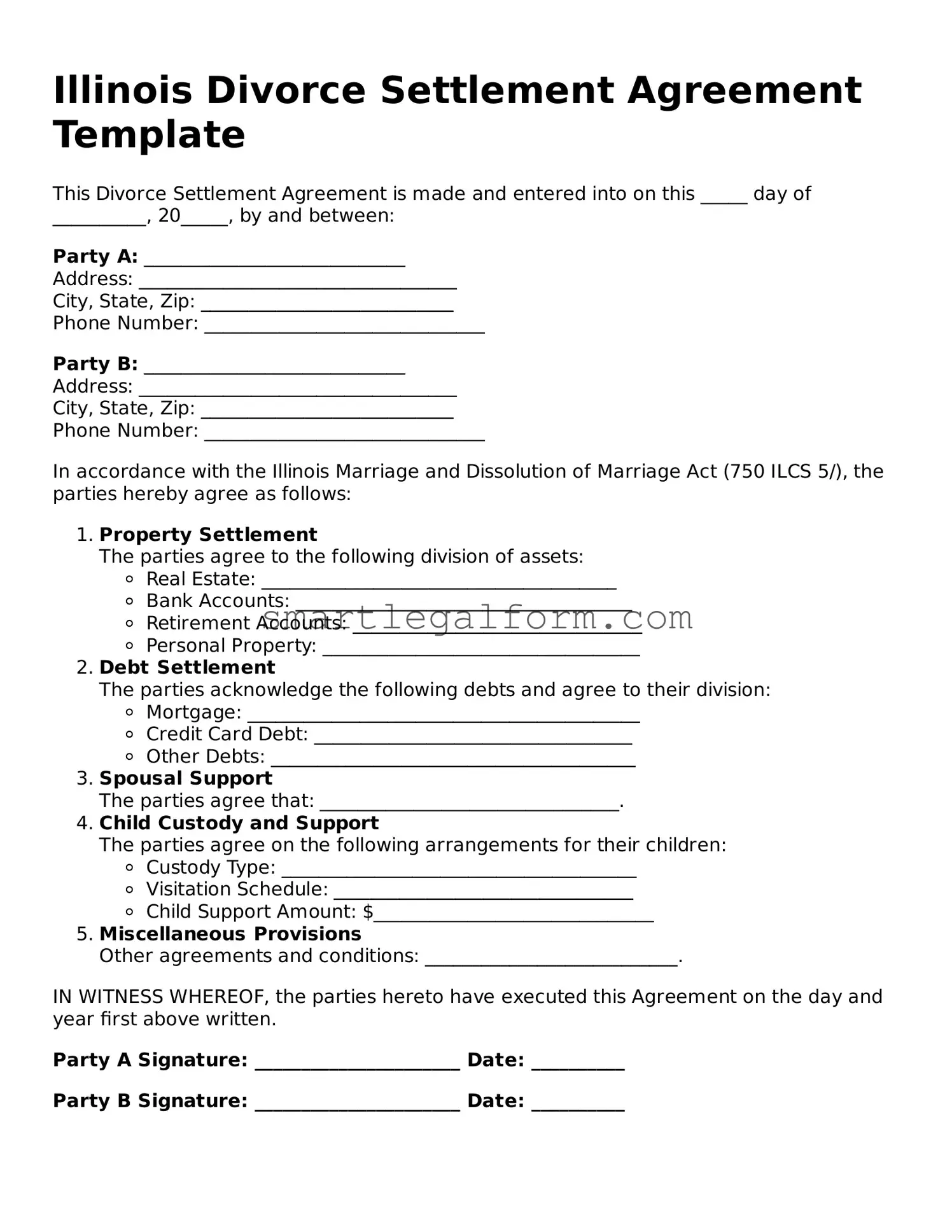 Printable Illinois Divorce Settlement Agreement Document