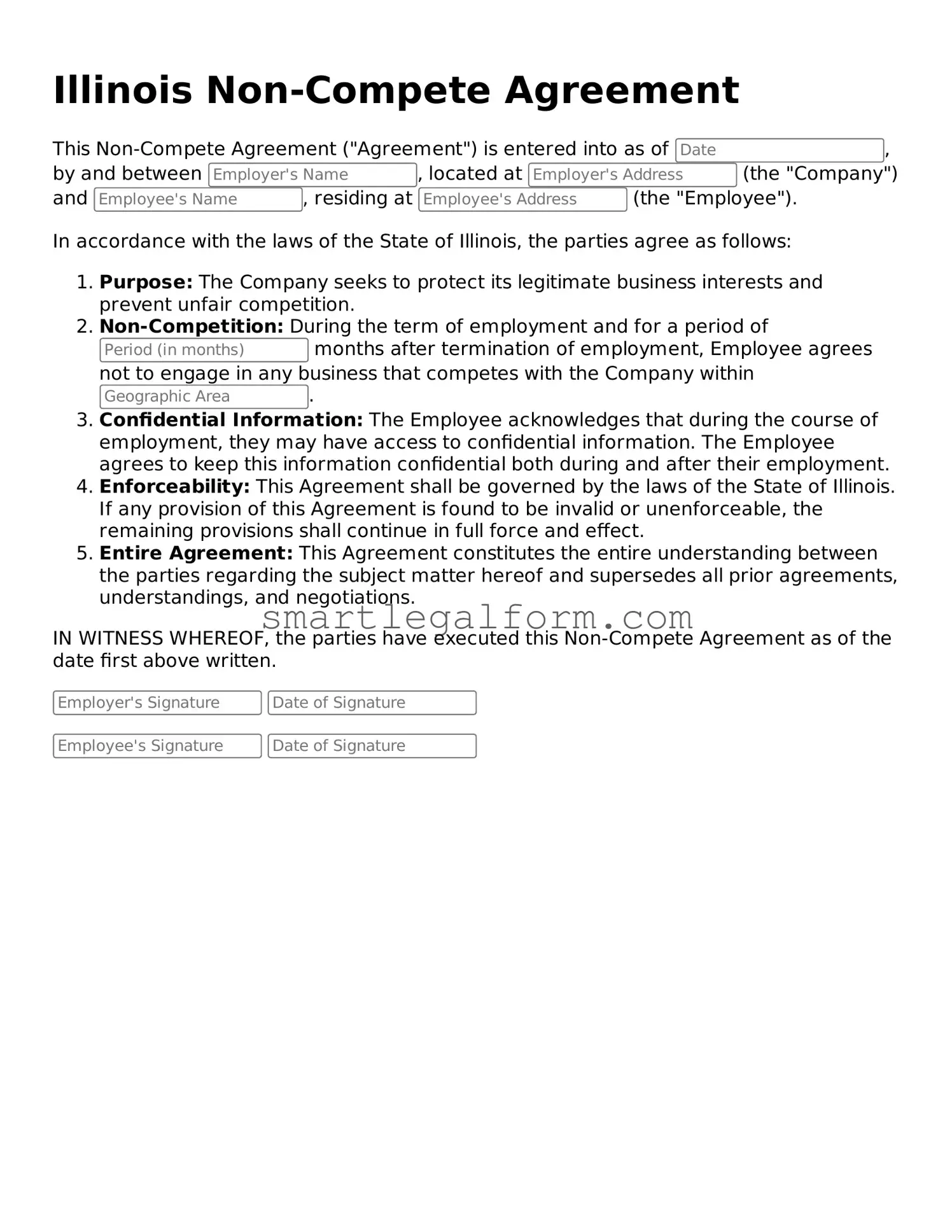 Printable Illinois Non-compete Agreement Document
