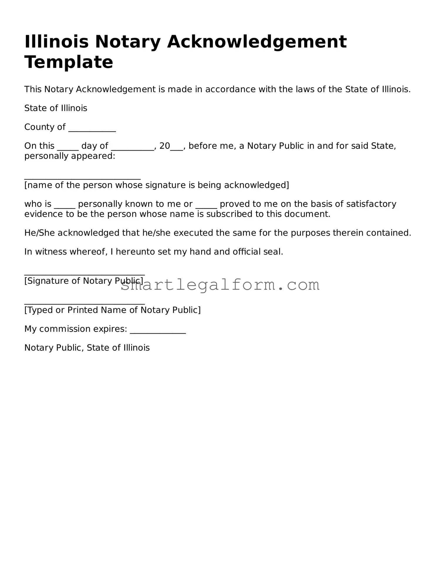Printable Illinois Notary Acknowledgement Document