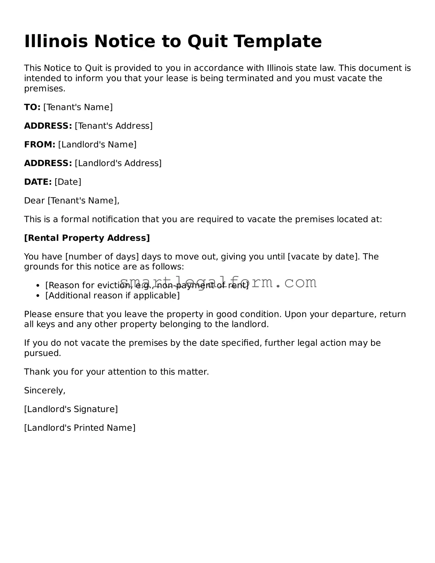 Printable Illinois Notice to Quit Document