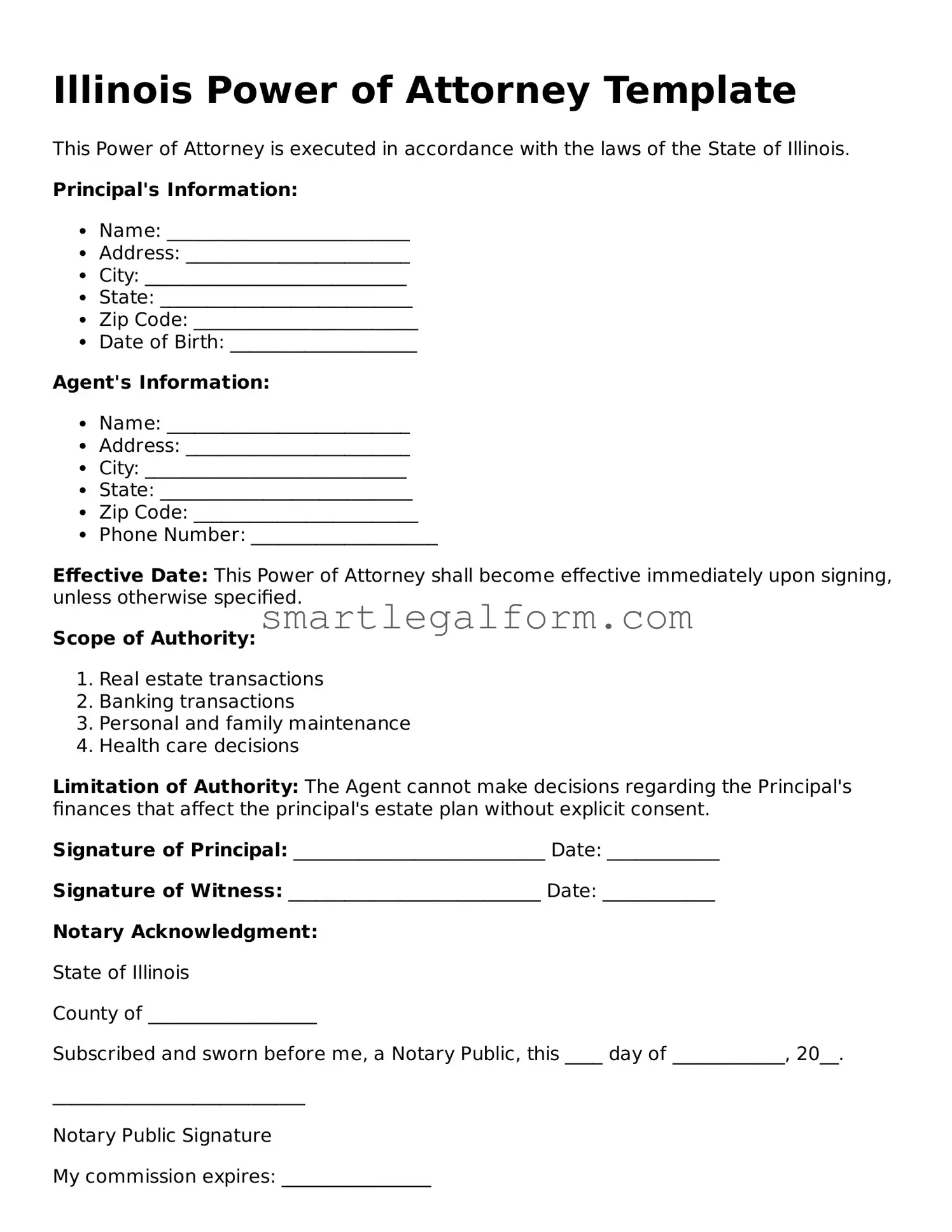 Printable Illinois Power of Attorney Document