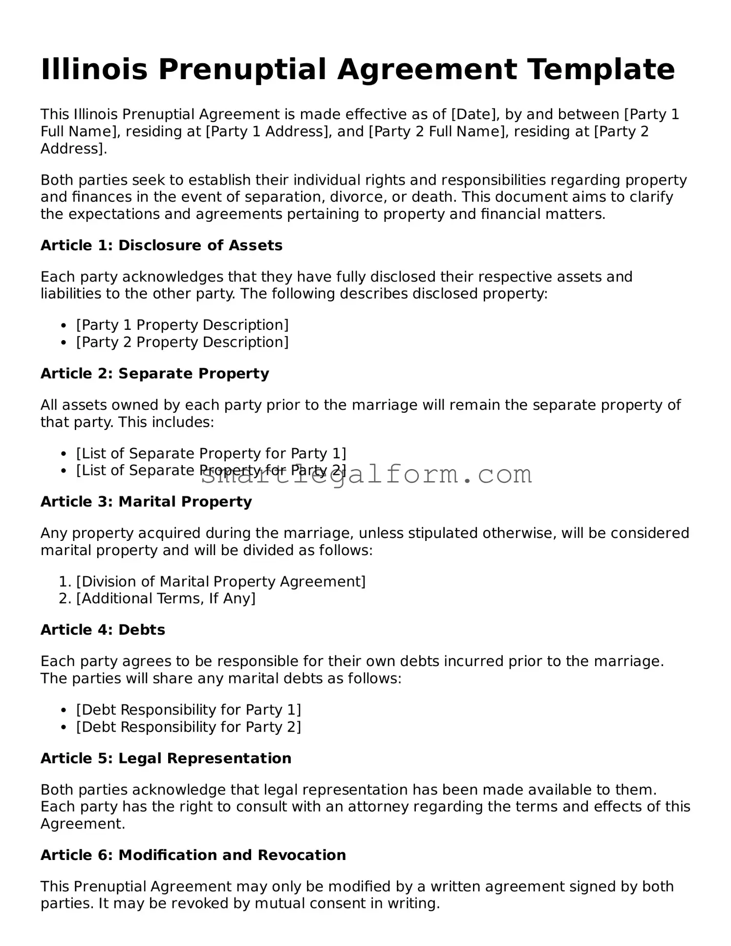 Printable Illinois Prenuptial Agreement Document