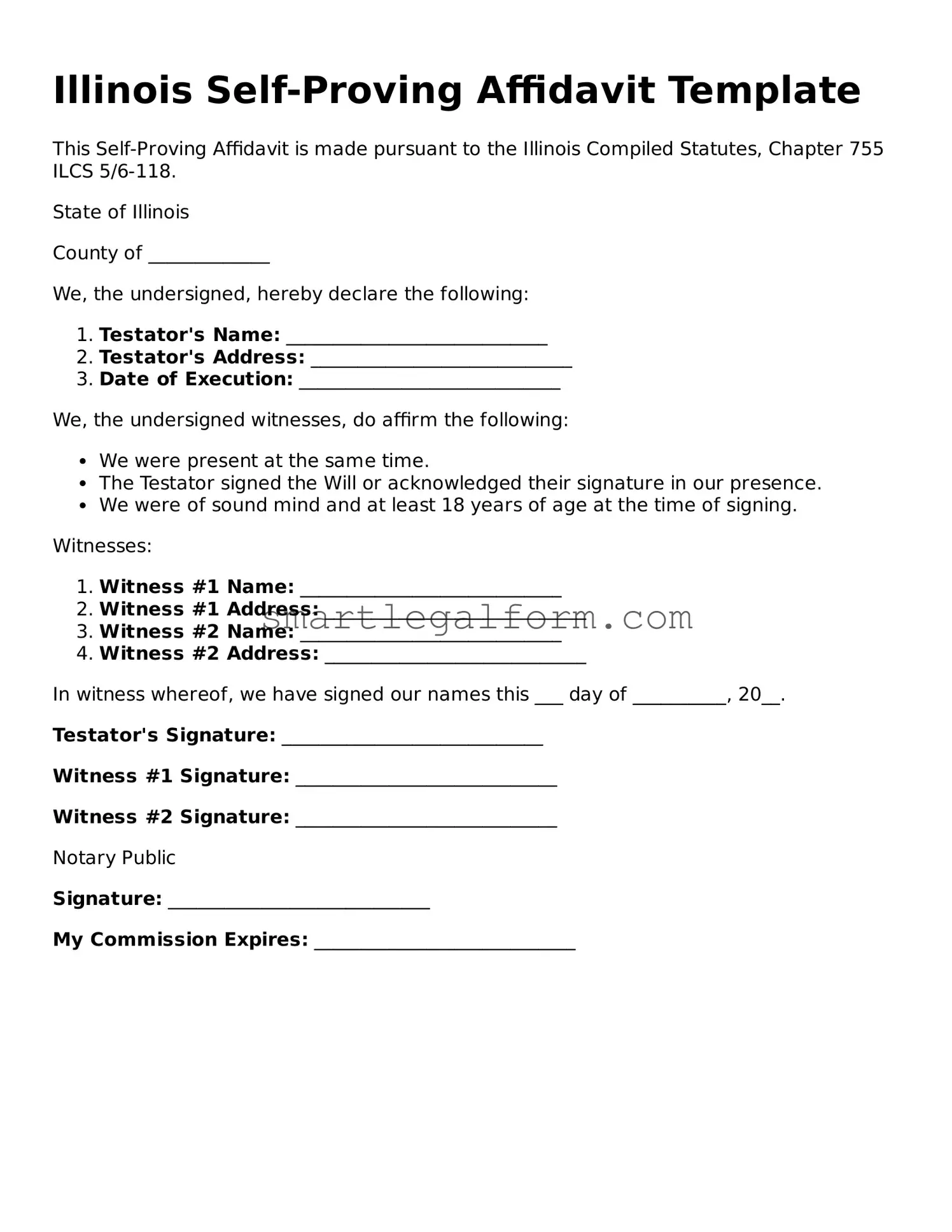 Printable Illinois Self-Proving Affidavit Document