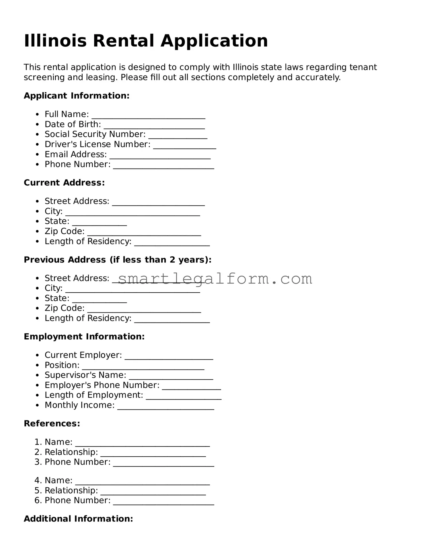 Printable Illinois Rental Application Document