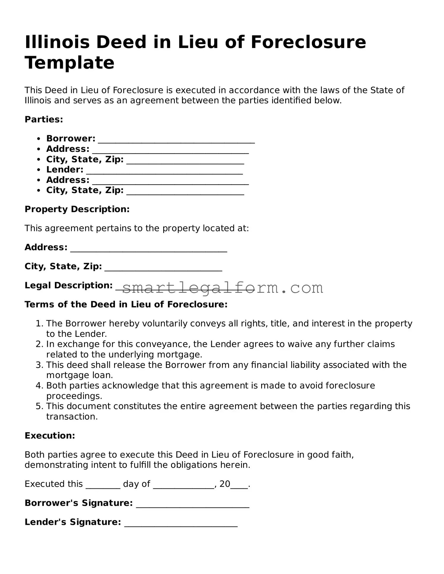 Printable Illinois Deed in Lieu of Foreclosure Document