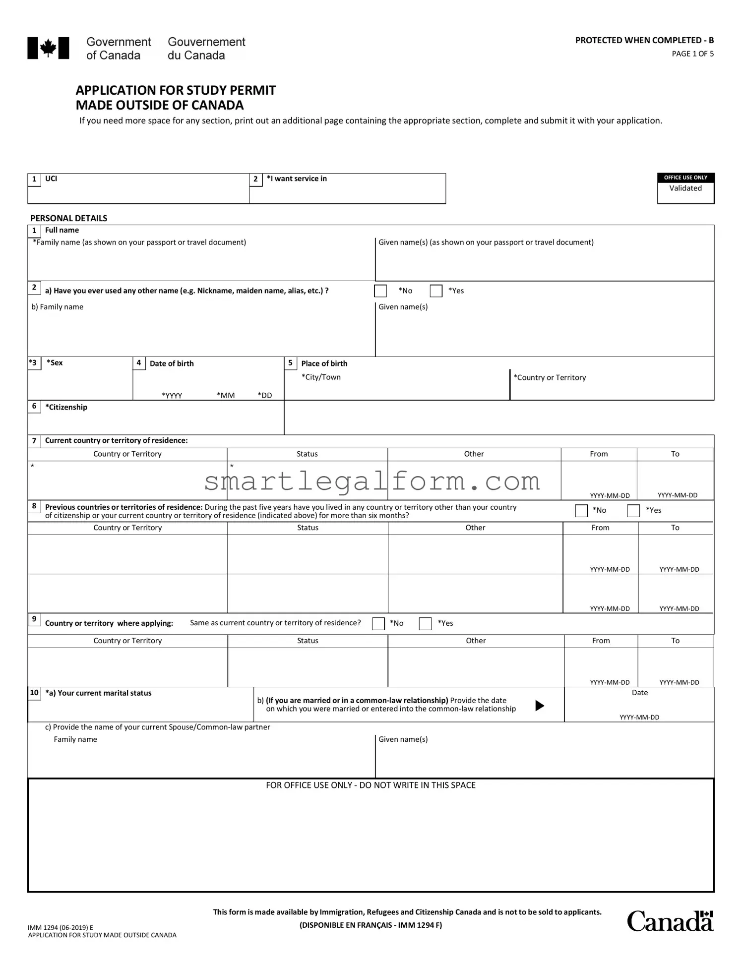 Free Imm 1294 Form