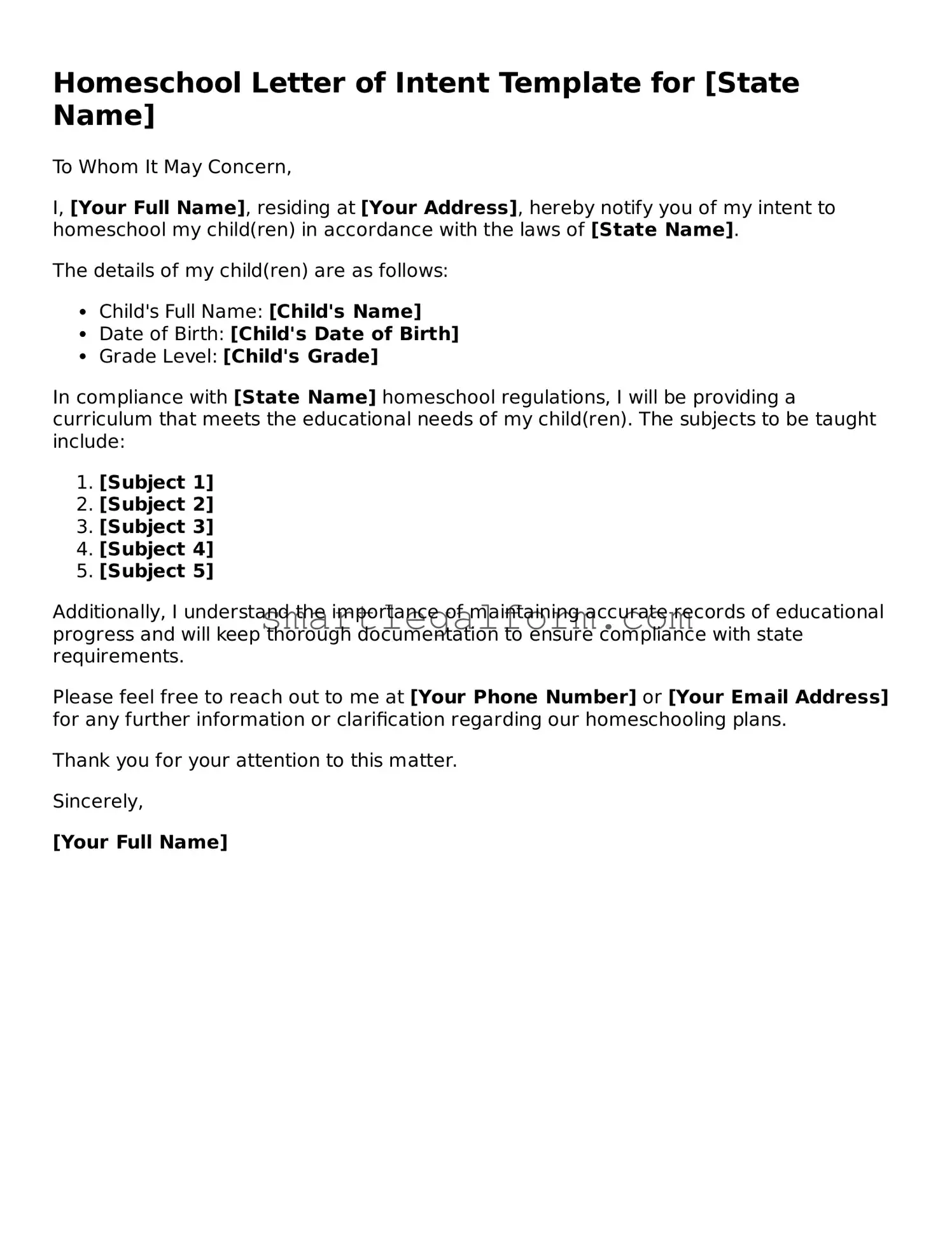 Attorney-Approved Homeschool Letter of Intent Form