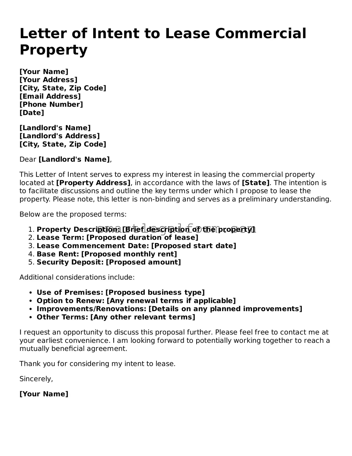 Attorney-Approved Letter of Intent to Lease Commercial Property Form