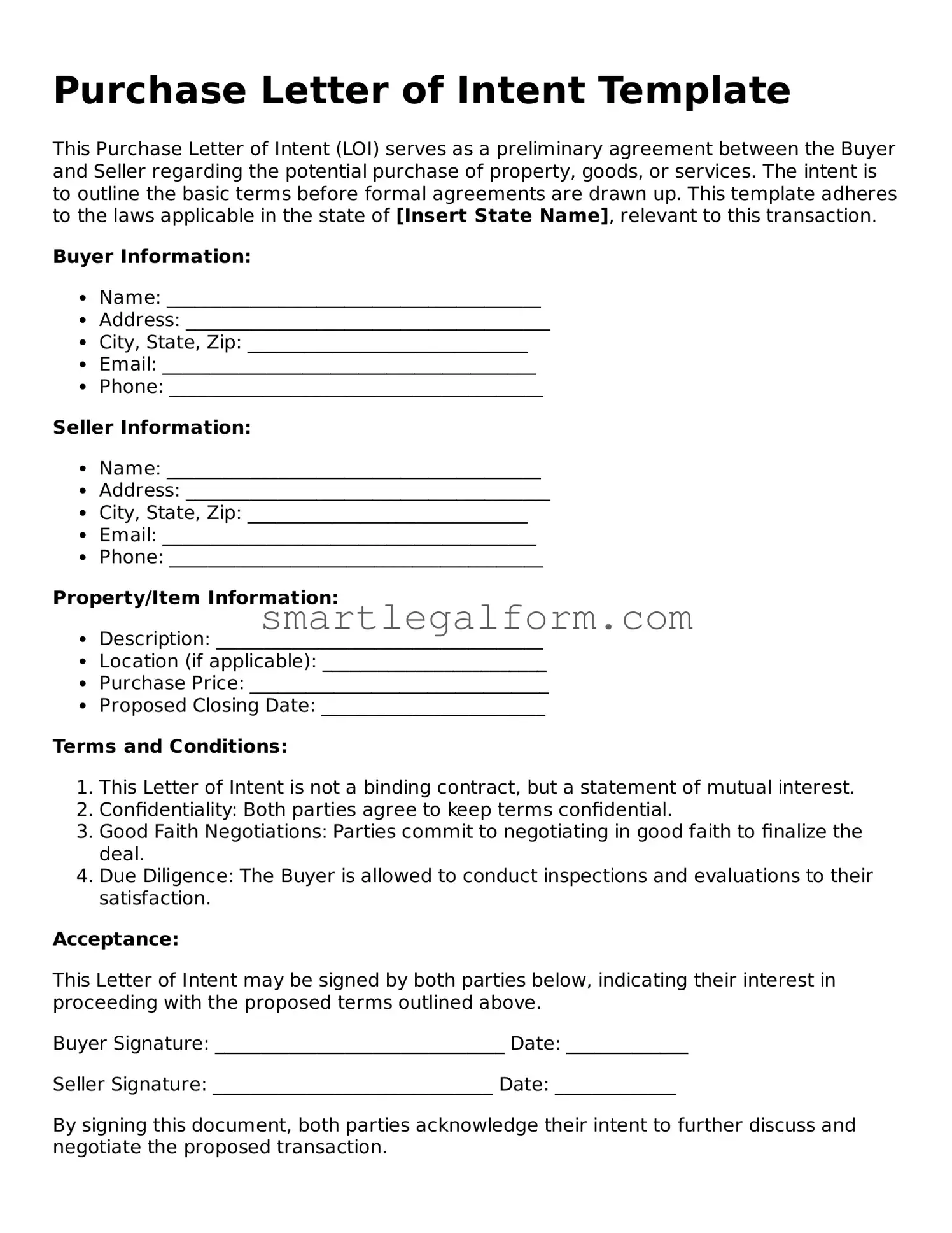 Attorney-Approved Purchase Letter of Intent Form