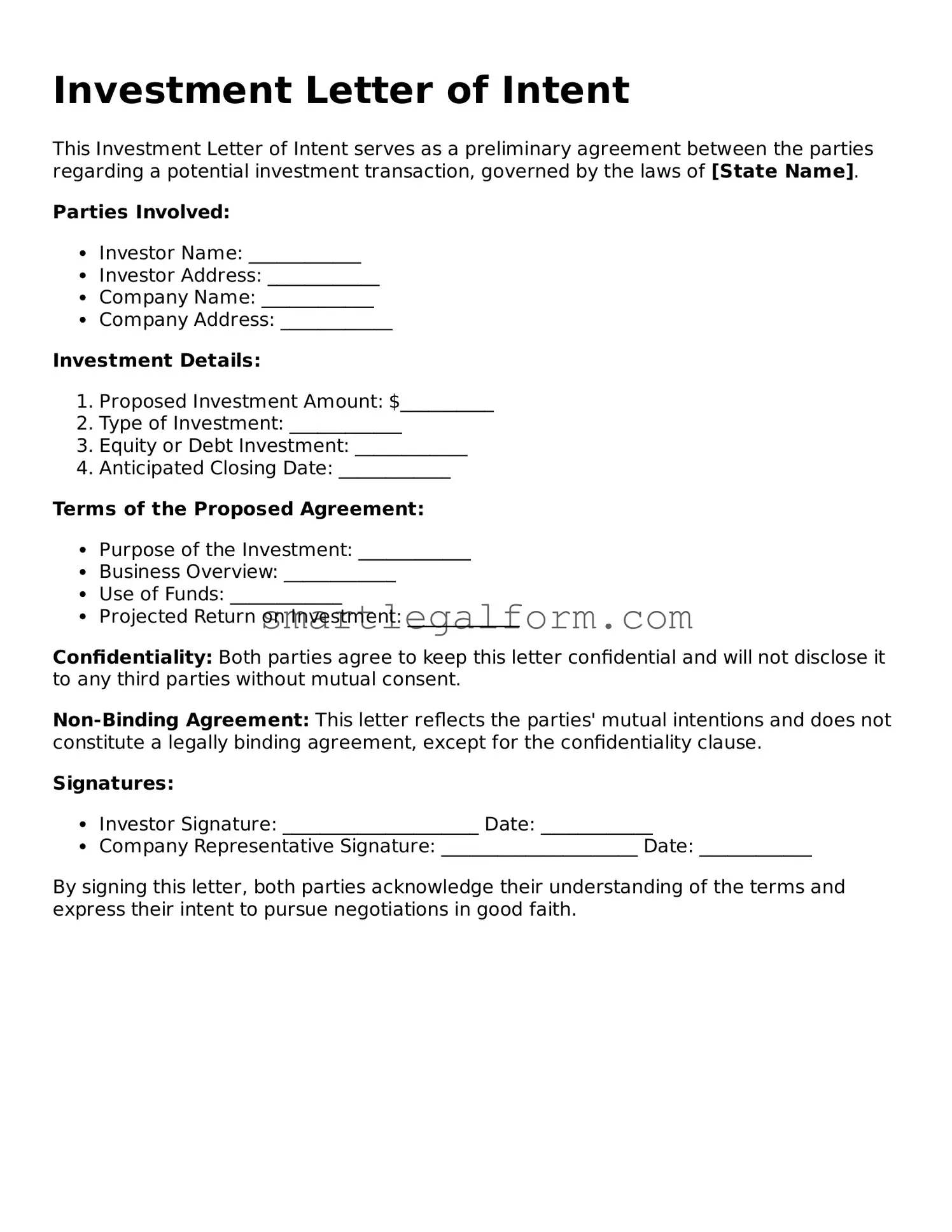Attorney-Approved Investment Letter of Intent Form