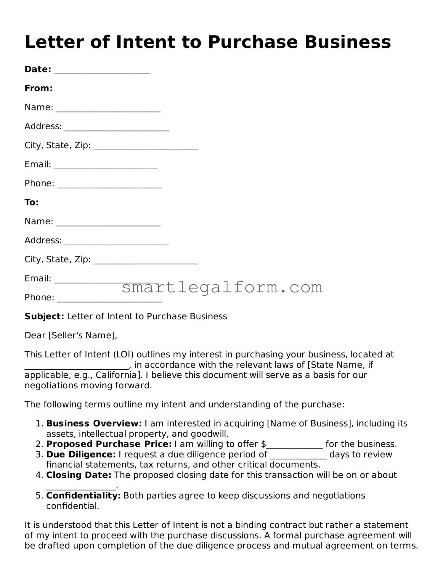 Attorney-Approved Letter of Intent to Purchase Business Form