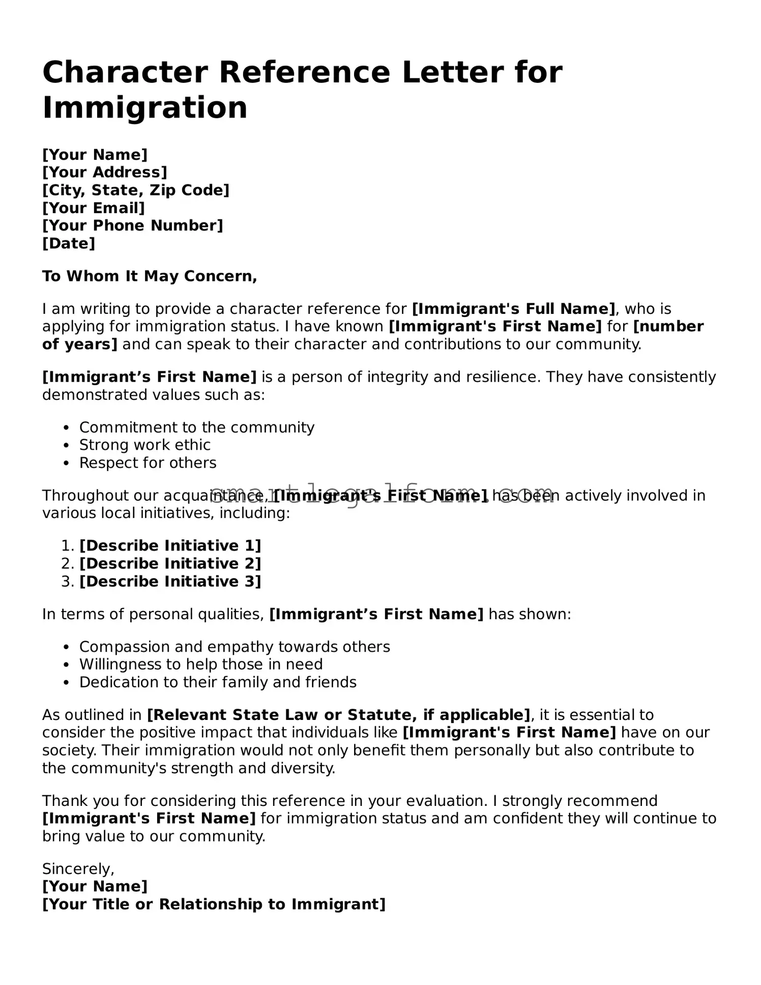 Attorney-Approved Character Reference Letter for Immigration Form