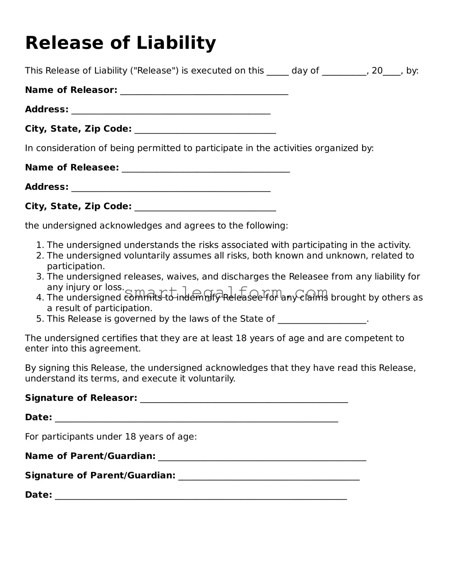 Attorney-Approved Release of Liability Form