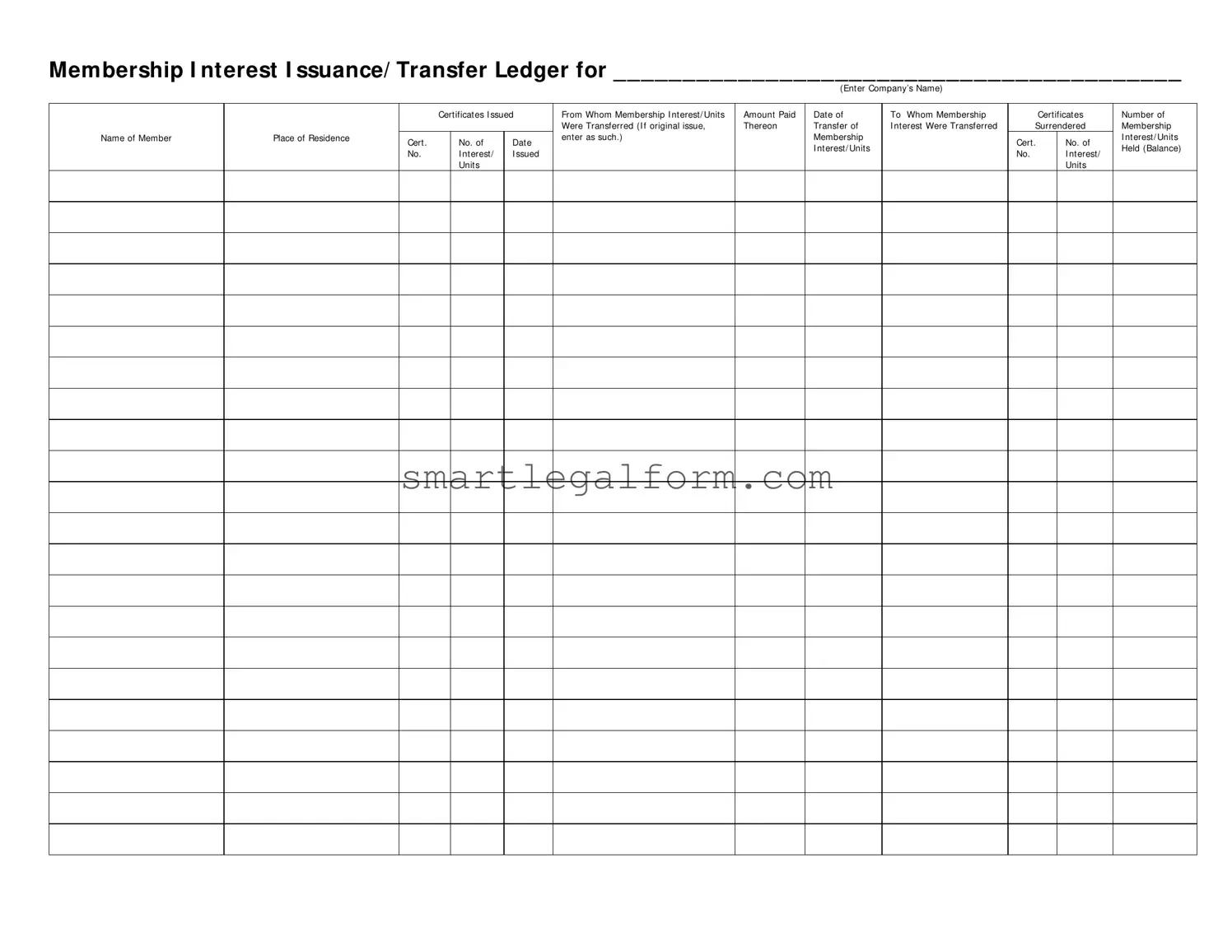 Free Membership Ledger Form
